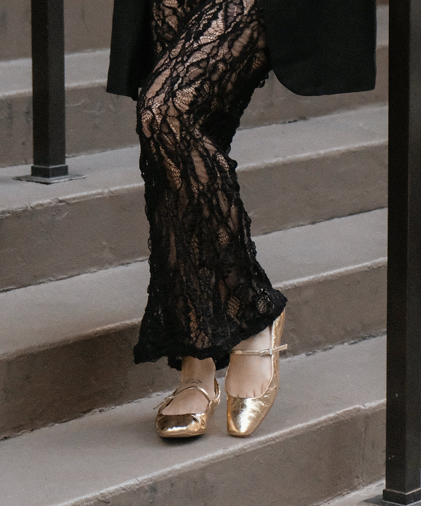 REYES Women's Gold Distressed Leather Ballet Flats - Comfortable & Stylish for Work, Casual Outfits & Special Occasions