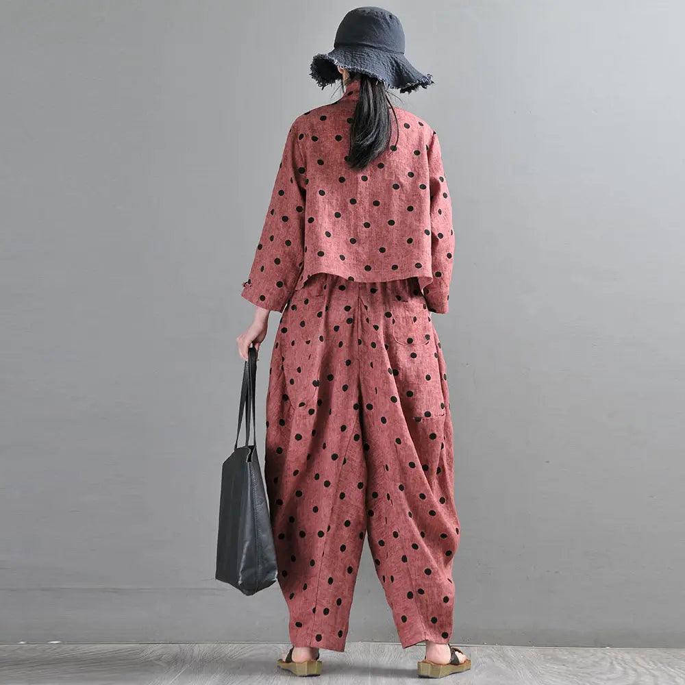 Vintage Rust Red Linen Bloomer Pants Set - Retro High Waist Palazzo Pants with Floral Embroidery | Perfect for Renaissance Fairs, Steampunk Cosplay & Boho Summer Outfits