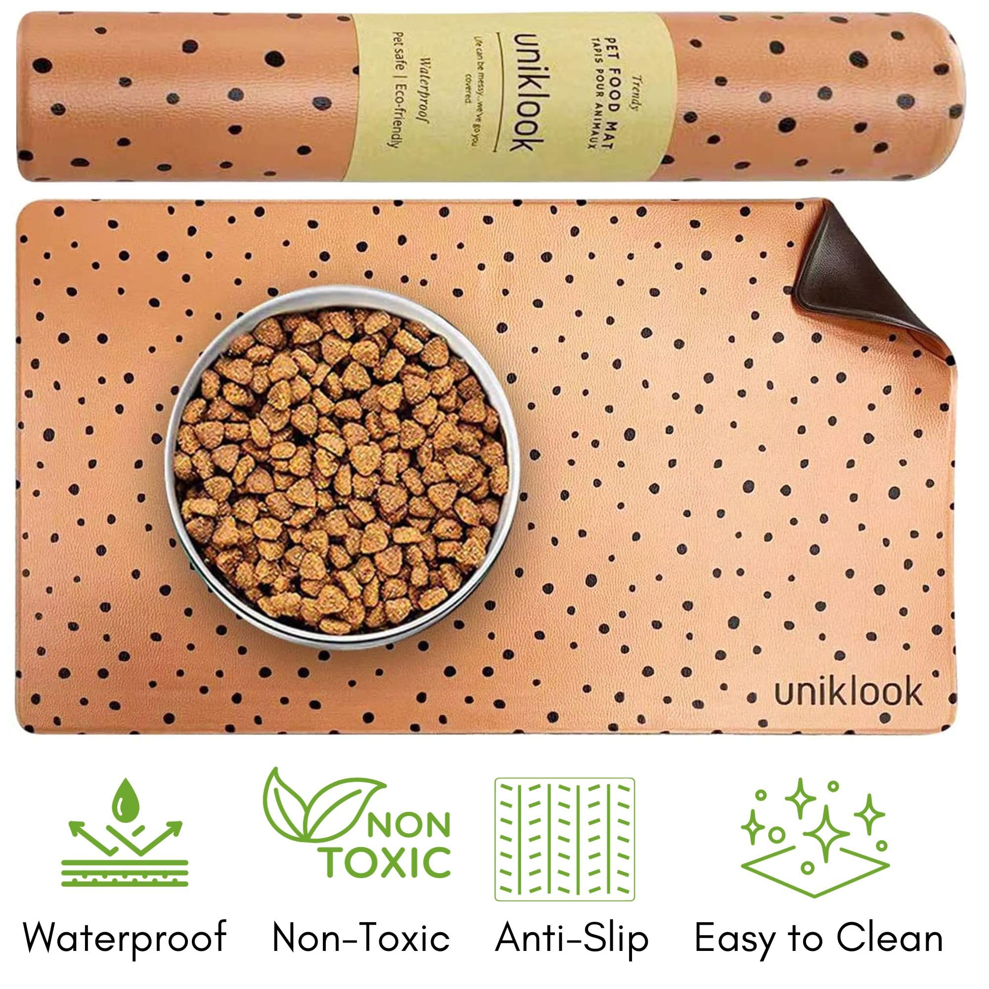 Premium Non-Slip Dog Food Mat - Waterproof Pet Feeding Mat for Food & Water Bowls - Durable Dog Bowl Placemat for Messy Eaters - Perfect for Kitchen, Crate & Outdoor Use - UnikLook