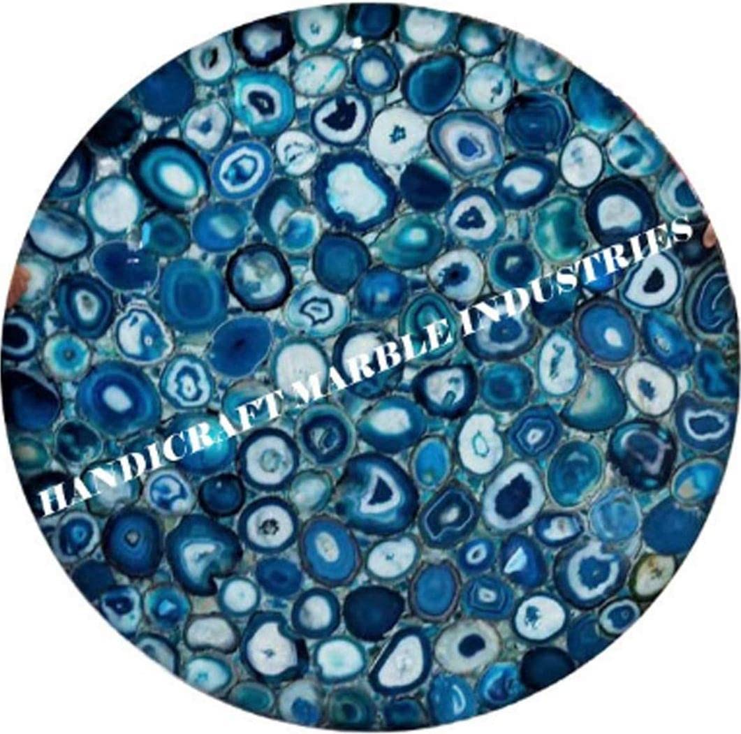 Blue Agate Stone Round Table Top - Natural Stone Dining Table, Coffee Table & Conference Table Top for Living Room, Hallway & Office - Unique Home Decor & Family Heirloom Piece for Elegant Gatherings & Conversations