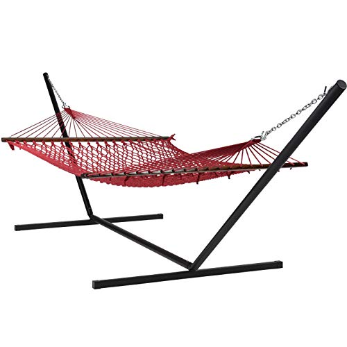 Red Hammock and Black Stand