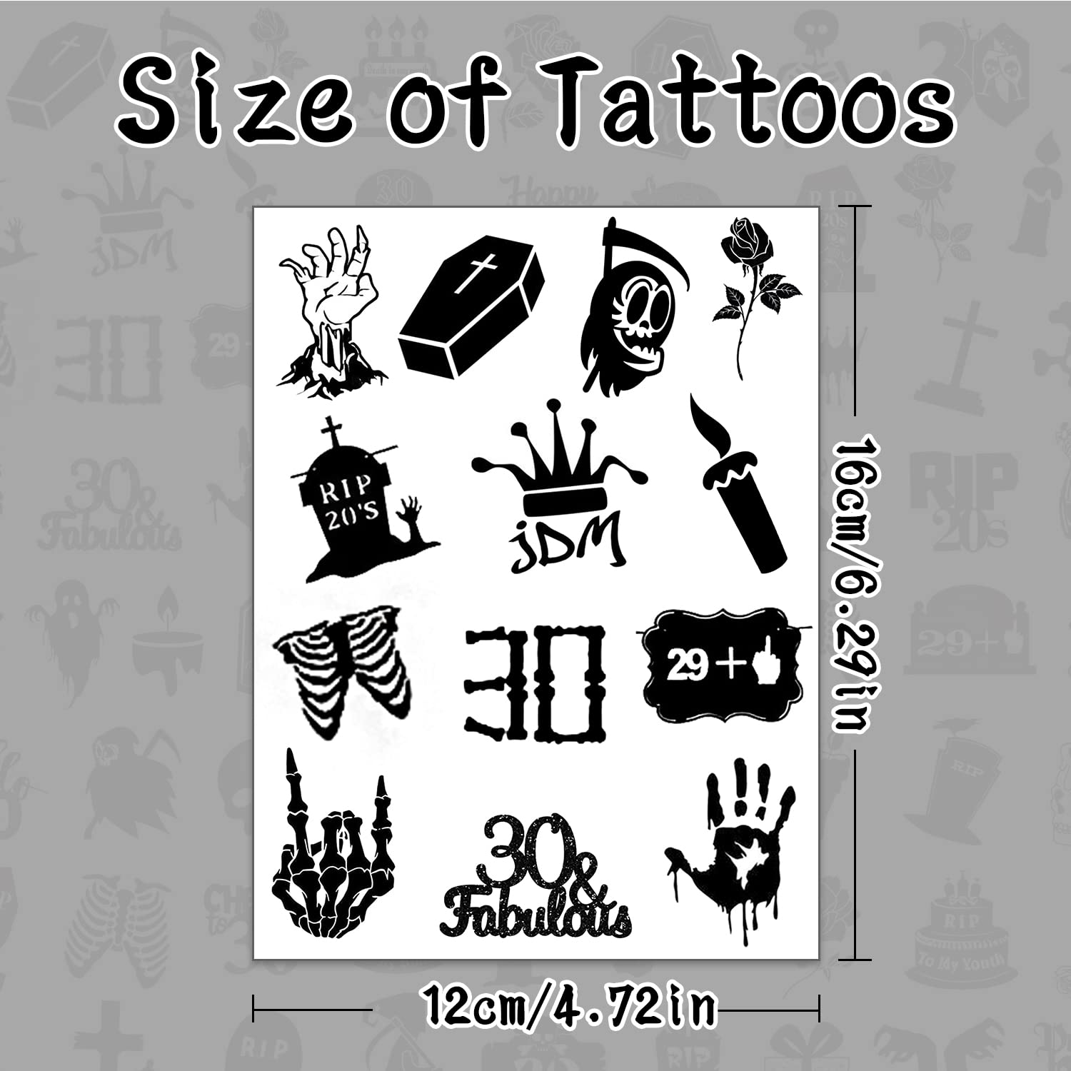 190 PCS Death to My 20s Party Decorations - RIP My Twenties Temporary Tattoos & 30th Birthday Supplies - Funny Black Funeral Theme for Women & Men - Perfect for Thirtieth Birthday Parties, Milestone Celebrations & Humorous Adult Gatherings