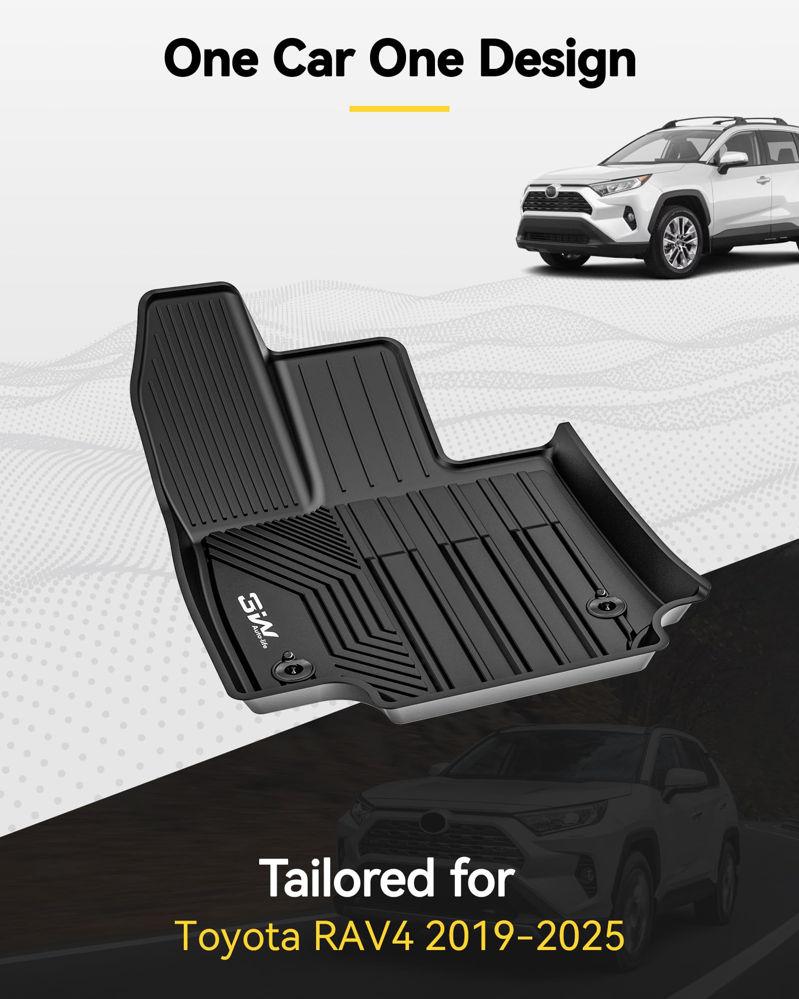 Premium 3W TPE All-Weather Floor Mats for Toyota RAV4 2019-2025 (Excluding Hybrid/Prime Models) - Custom Fit Front & Rear Seat Liners + Trunk Mat - Durable Black Car Mats for All-Season Protection - Perfect for Daily Commutes, Road Trips & Outdoor Adventures