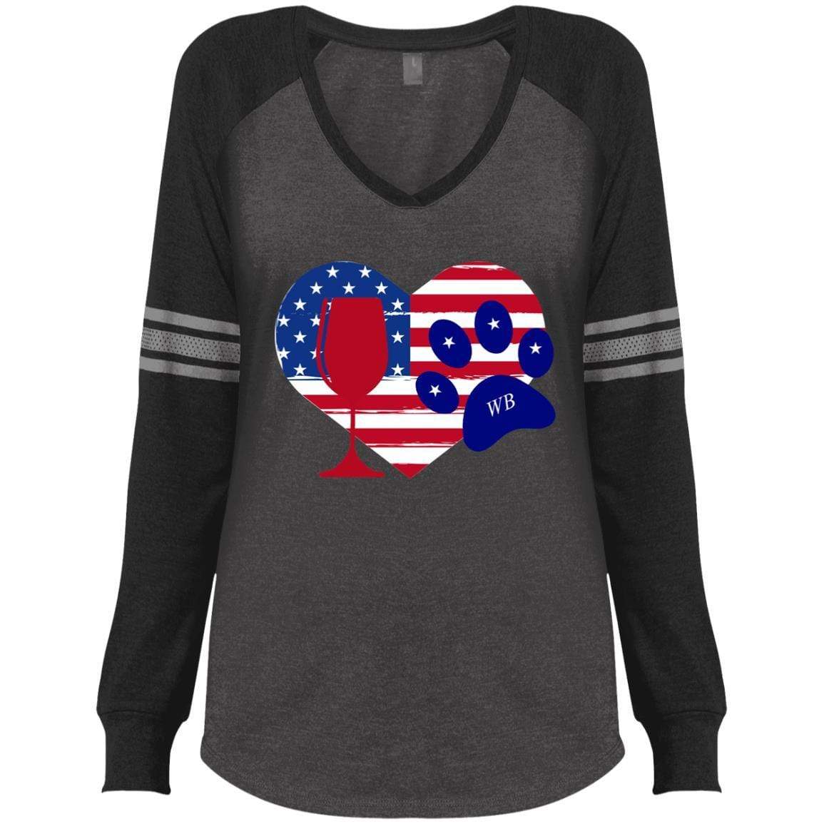 Wine Paw Heart Ladies' Long Sleeve V-Neck T-Shirt - Cute Wine Lover Gift for Women - Perfect for Wine Tasting Parties & Casual Outings