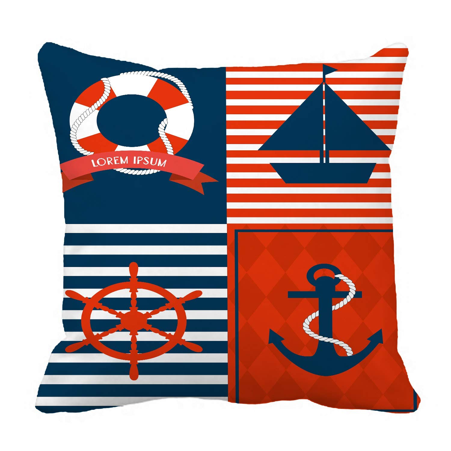 Nautical Themed Pillow Cover 16x16 Inch - Decorative Sailboat Beach Style Cushion Case for Sofa, Bed, Boat & Coastal Home Decor