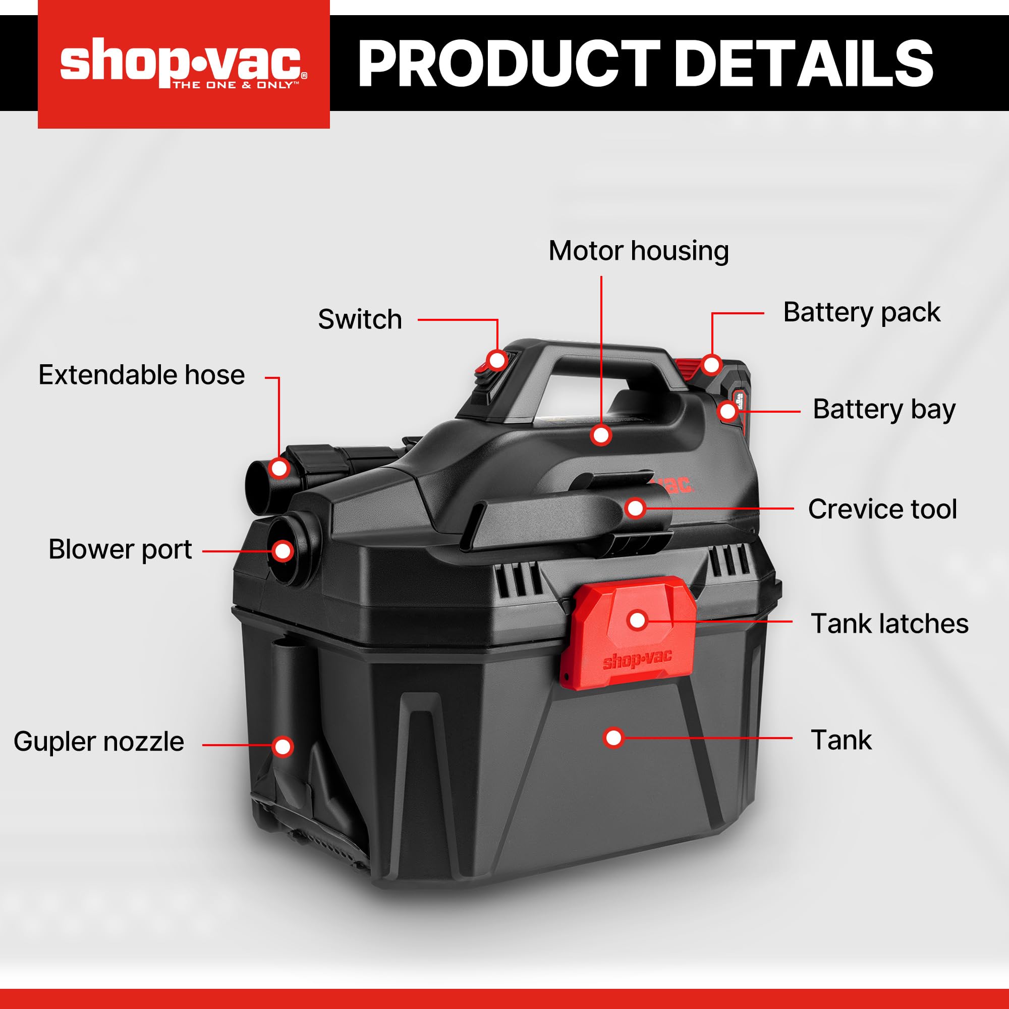 Shop-Vac 20V Cordless Wet/Dry Vacuum Cleaner - 3-in-1 Portable Shop Vac with Detachable Blower, Battery & Charger Included - Perfect for Jobsite, Garage, Car Cleaning & Workshop Use