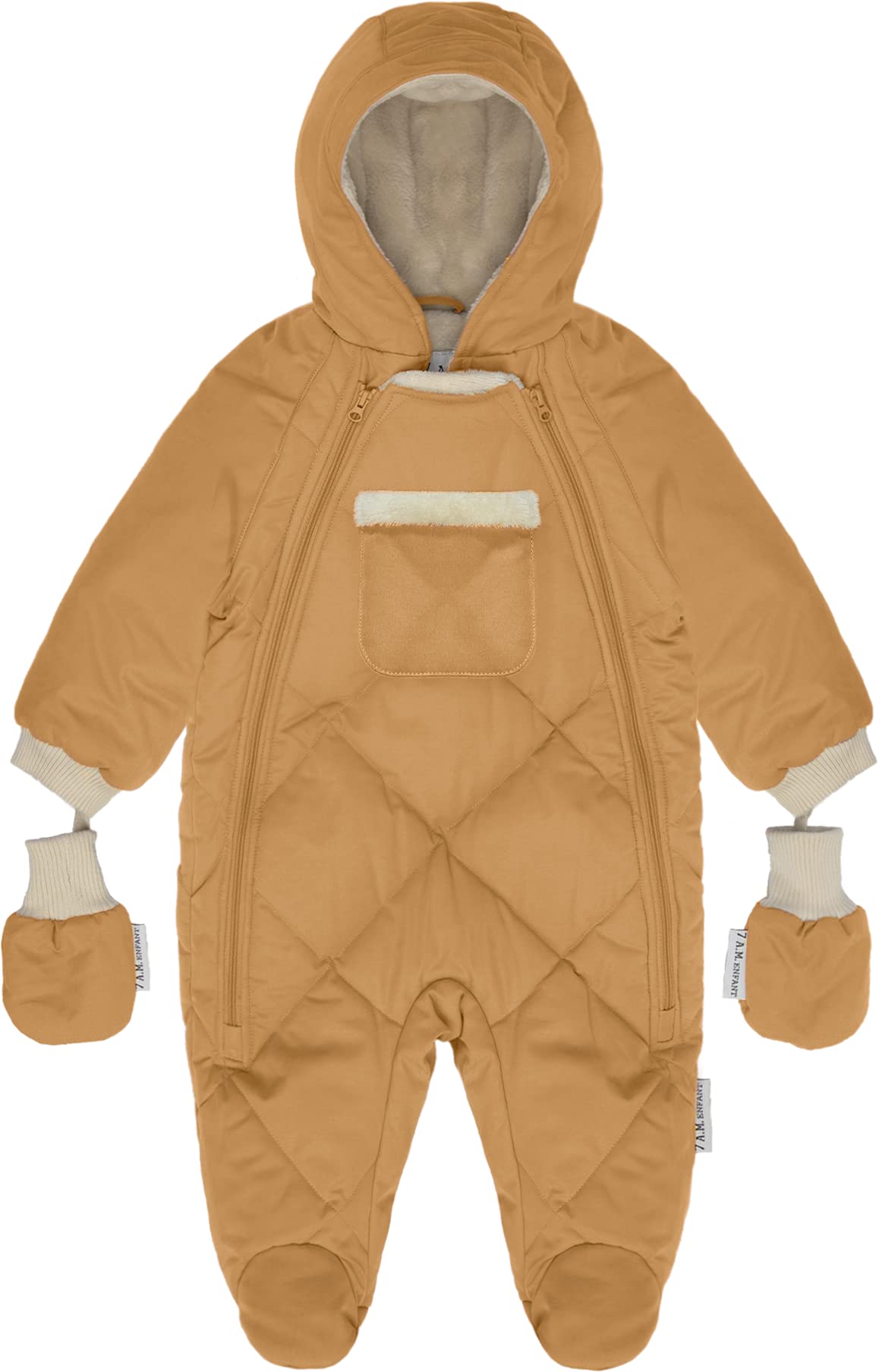 7AM Enfant Baby Jumpsuit Coat - Warm Winter Snowsuit with Hood, Water Repellent & Attached Gloves | Soft Zipper Down Jumpsuit for Infants & Toddlers | Perfect for Outdoor Play, Snow Days & Cold Weather Protection