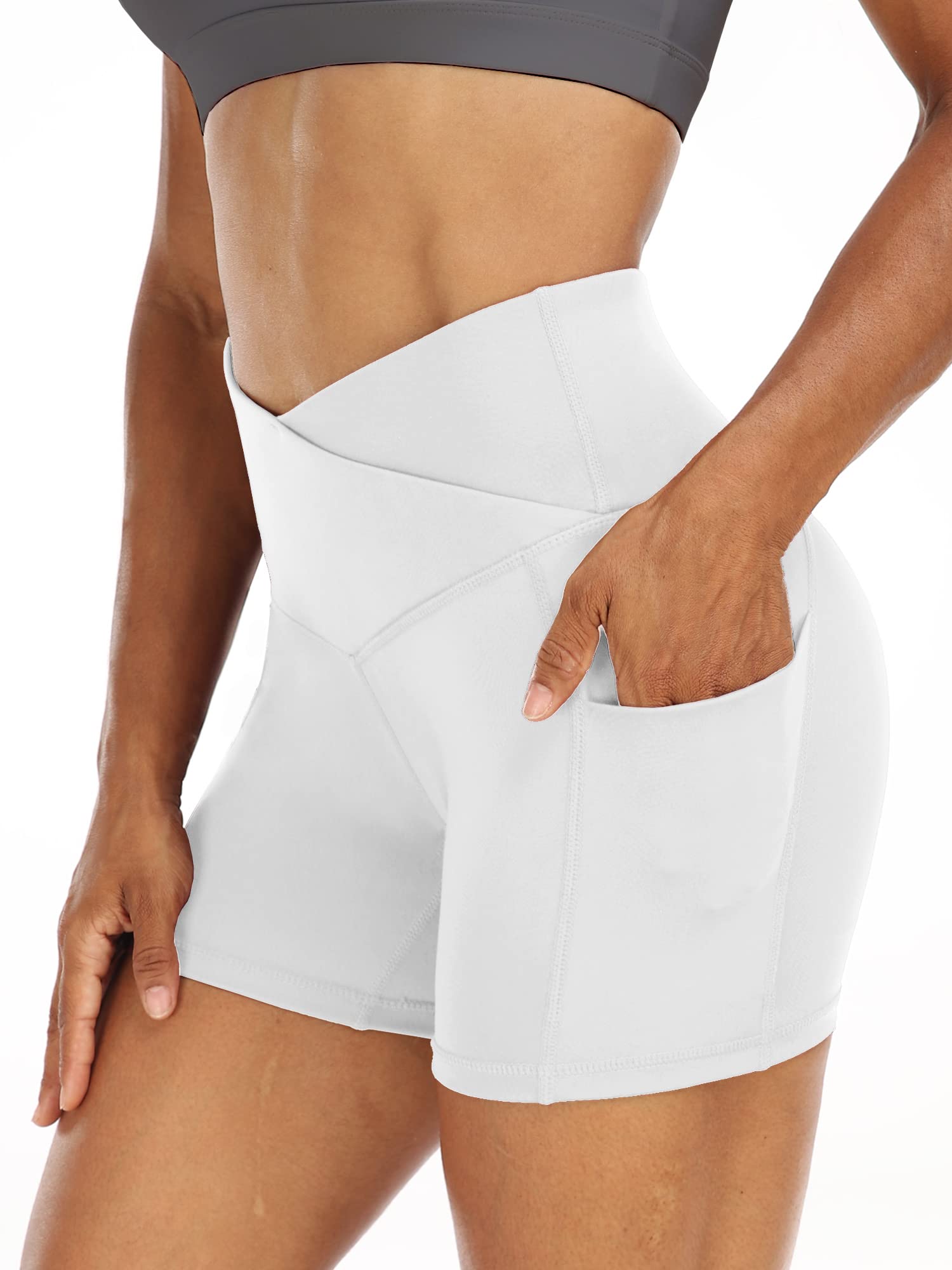 CADMUS 3 Pack Women's High Waist Yoga Shorts - Spandex Workout Shorts with Deep Side Pockets for Running, Gym & Lounge - Breathable Compression Biker Shorts for Women