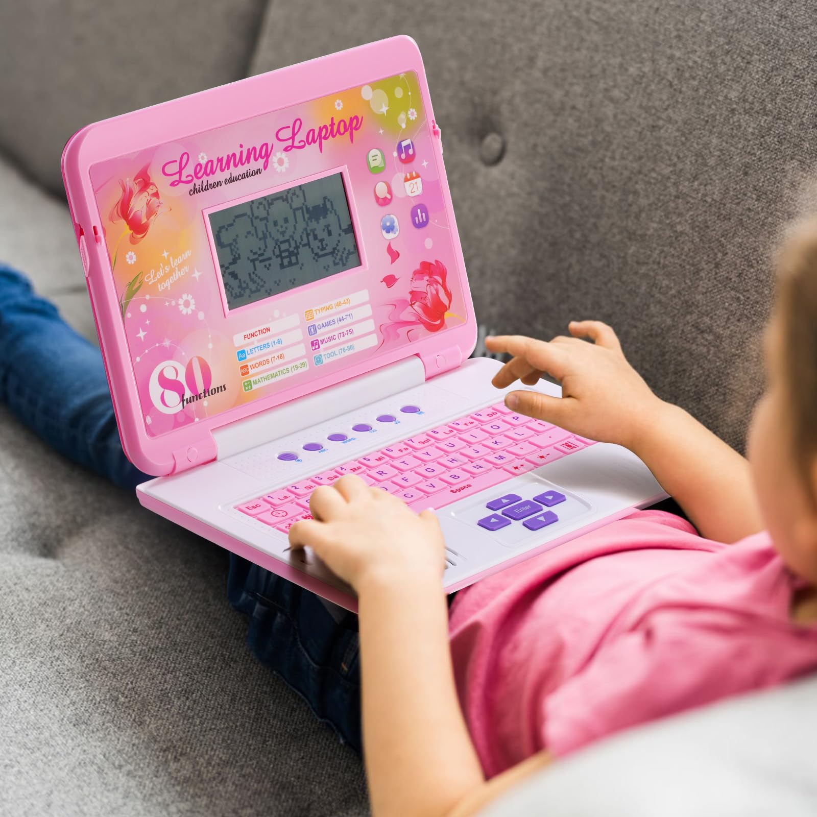 LESHITIAN Educational Kids Laptop with 80 Learning Activities - Alphabet, Math, Words, Games & Music - Interactive Learning Computer for Children Ages 5+ | Perfect for Homeschooling & Early Childhood Development