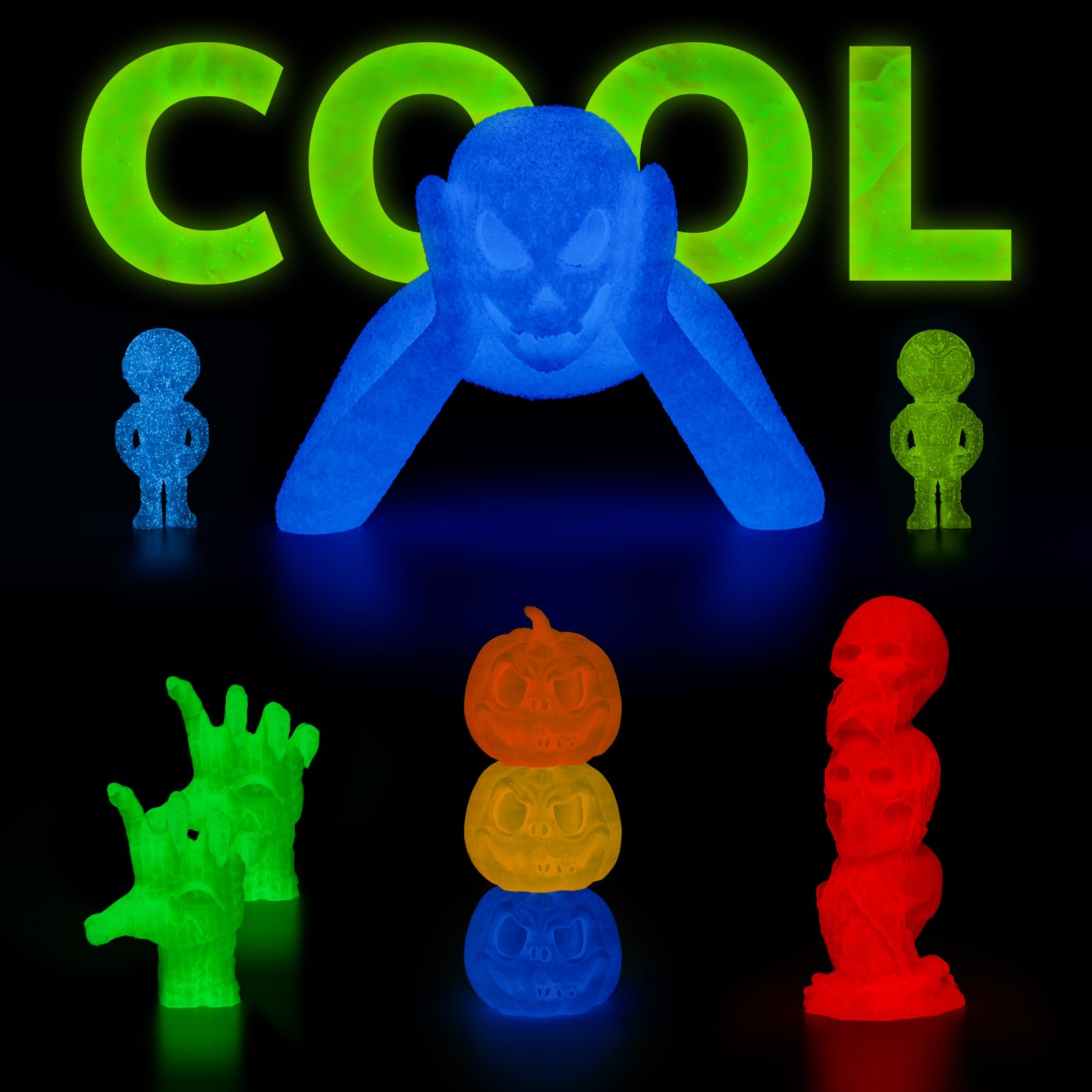 AMOLEN 1.75mm Glow in The Dark Blue PLA 3D Printer Filament - 1kg Spool (2.2lbs) with UV Reactive Properties, ±0.02mm Precision for FDM Printers | Perfect for Nightlight Decorations, Cosplay Props & Educational Science Projects