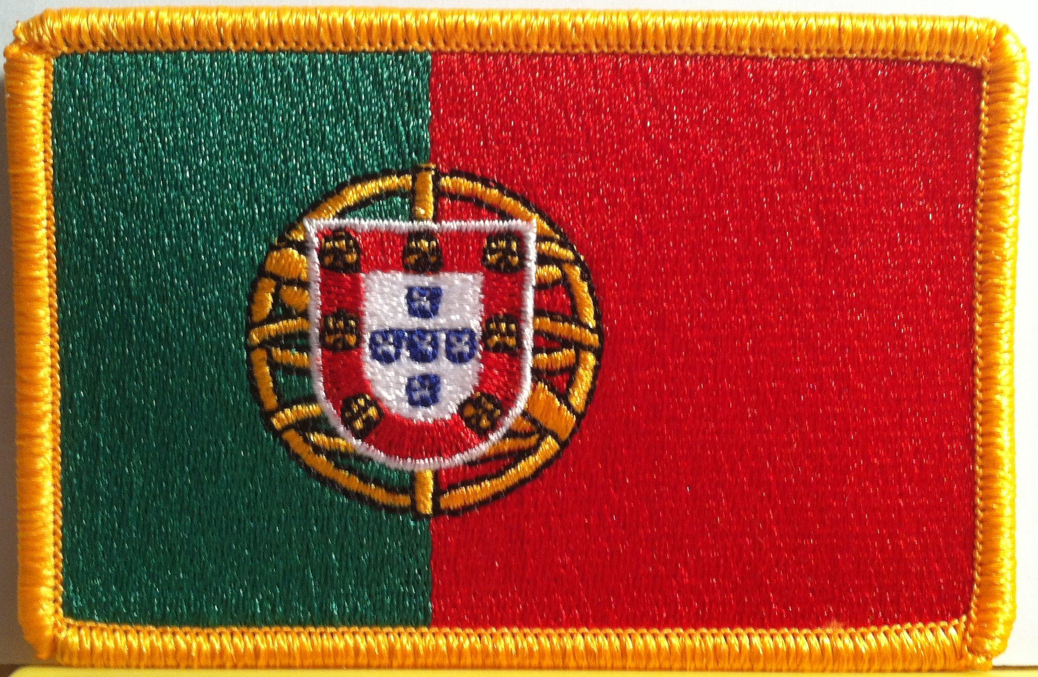 Portugal Flag Iron-on Patch with Gold Border - Embroidered Badge for Backpacks, Jackets & DIY Crafts | Patriotic Sew-on Emblem for Portugal Fans