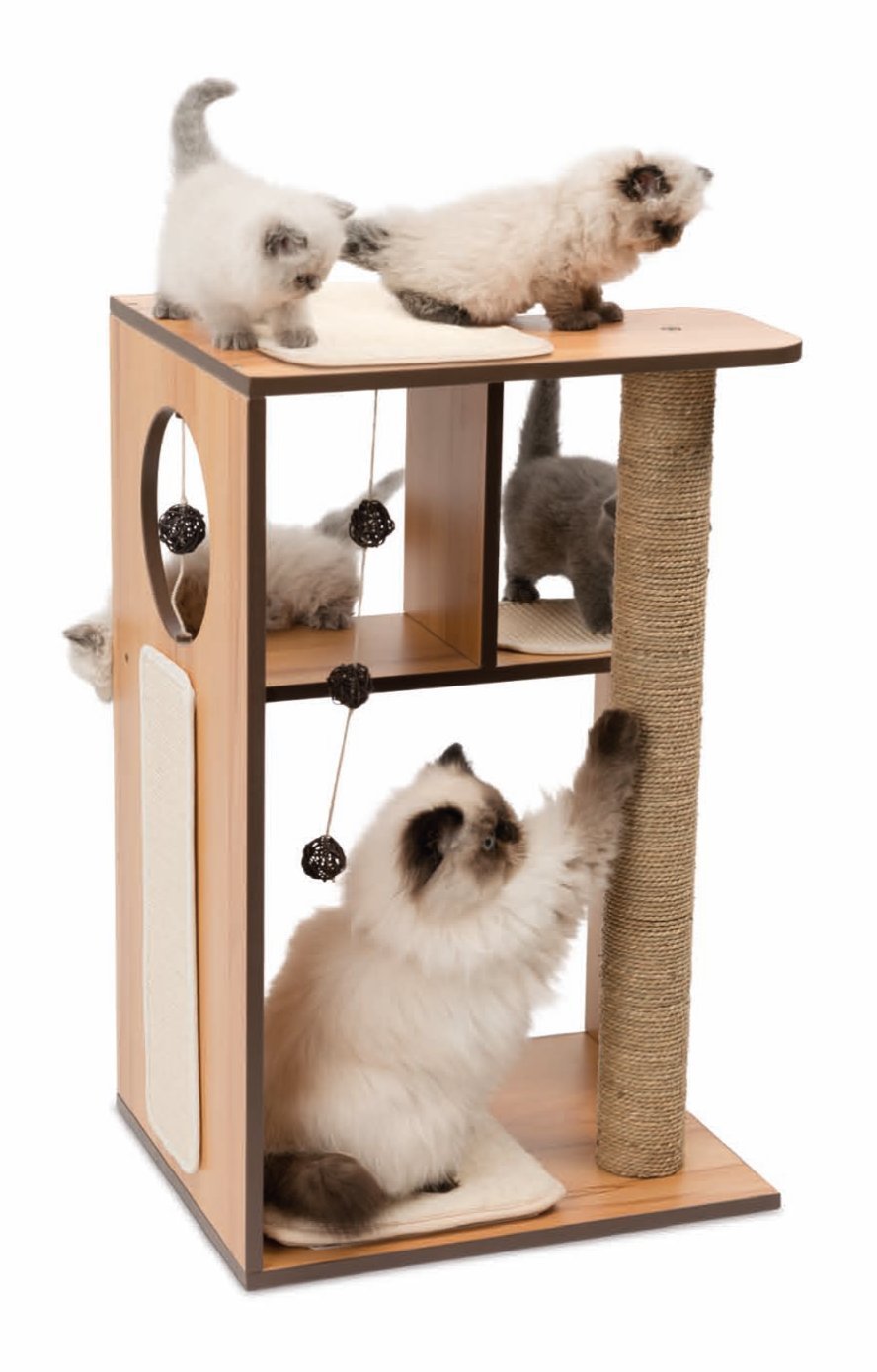 VESPER Catit Cat Tree & Scratching Post with Cat Box - Large Walnut Design for Indoor Cats - Perfect for Play, Rest & Climbing (Model 52077) | Ideal for Small Spaces & Multi-Cat Homes