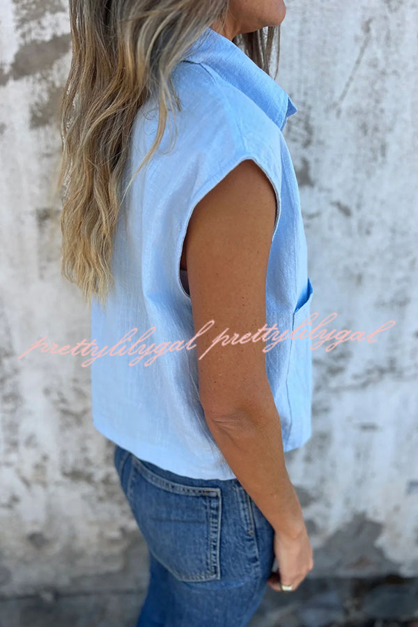 Breathable Linen Blend Sleeveless Top with Lapel & Loose Pocket - Perfect for Summer Outfits, Casual Wear & Office Attire