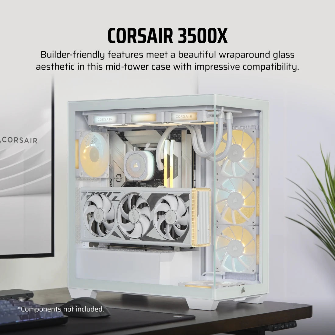 Corsair 3500X Mid-Tower PC Case - Tempered Glass Side Panel, High Airflow Design (White/Black) for Gaming & Workstation Builds