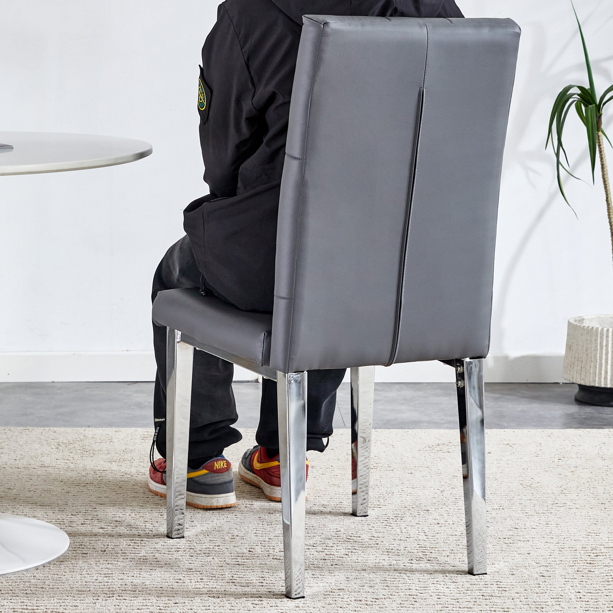 2-Piece Gray Armless Dining Chair Set - Elegant & Mysterious Deep Gray Tone with Vintage Grid & Buckle Back Design - Perfect for Modern Dining Rooms, Kitchens, and Small Spaces