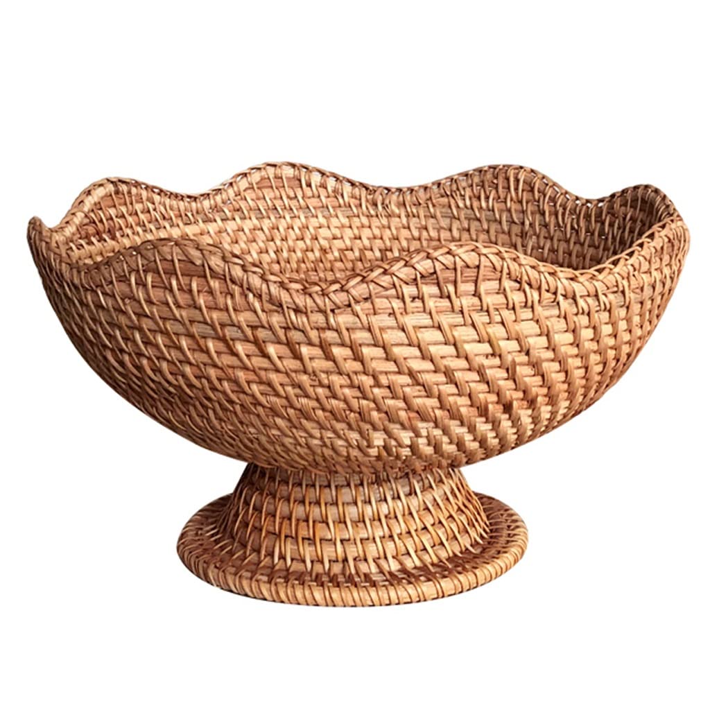 Natural Rattan Fruit Basket - Stylish Storage Bowl for Fruits, Bread, Vegetables | Kitchen Countertop Organizer for Dining Table, Pantry & Home Decor