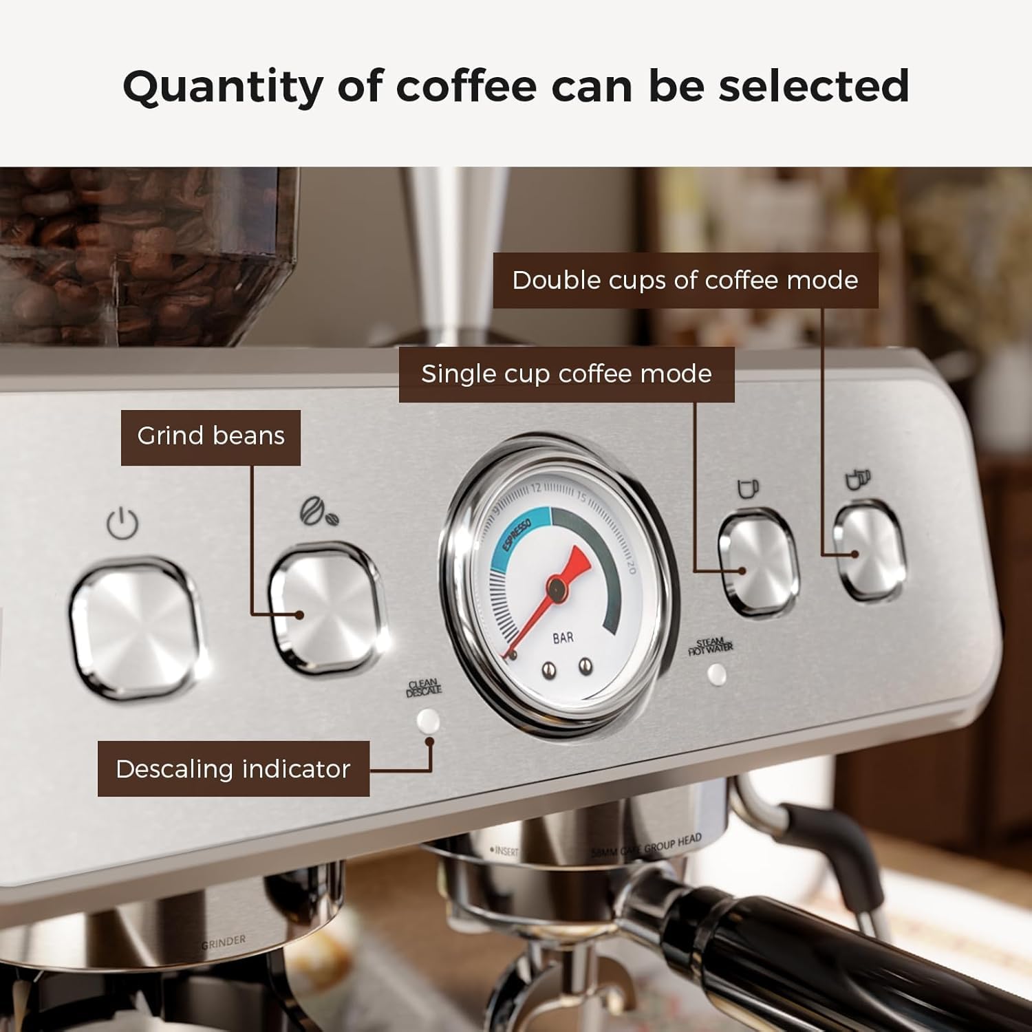 Kismile 20 Bar Professional Espresso Machine with Built-in Grinder & Milk Frother - Automatic Coffee Maker for Home, Latte & Cappuccino - Removable Water Tank, Stainless Steel - Perfect for Morning Brews & Entertaining Guests