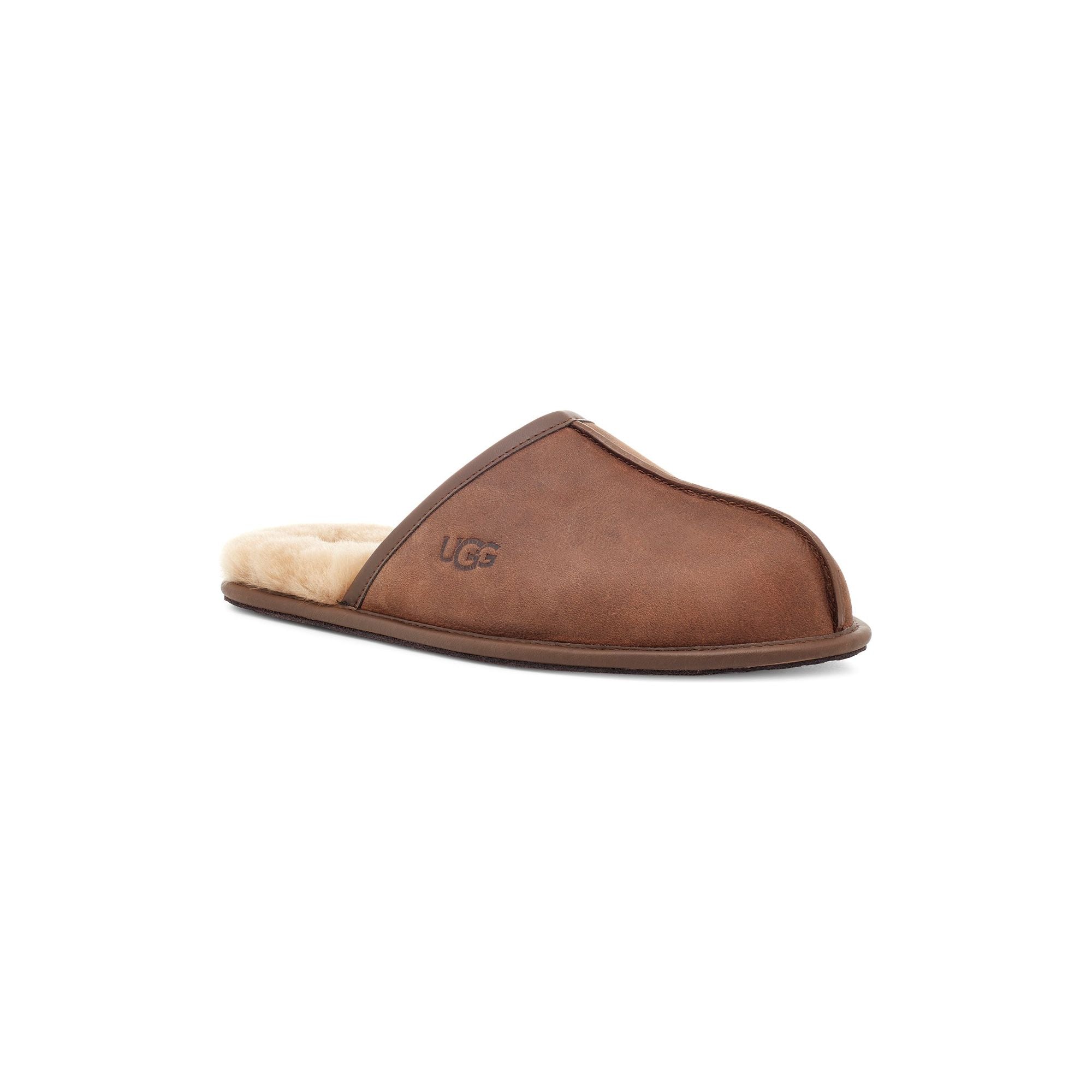 UGG Men's Scuff Leather Slippers in Tan - Comfortable House Shoes for Indoor & Outdoor Wear, Perfect for Relaxing at Home or Quick Errands