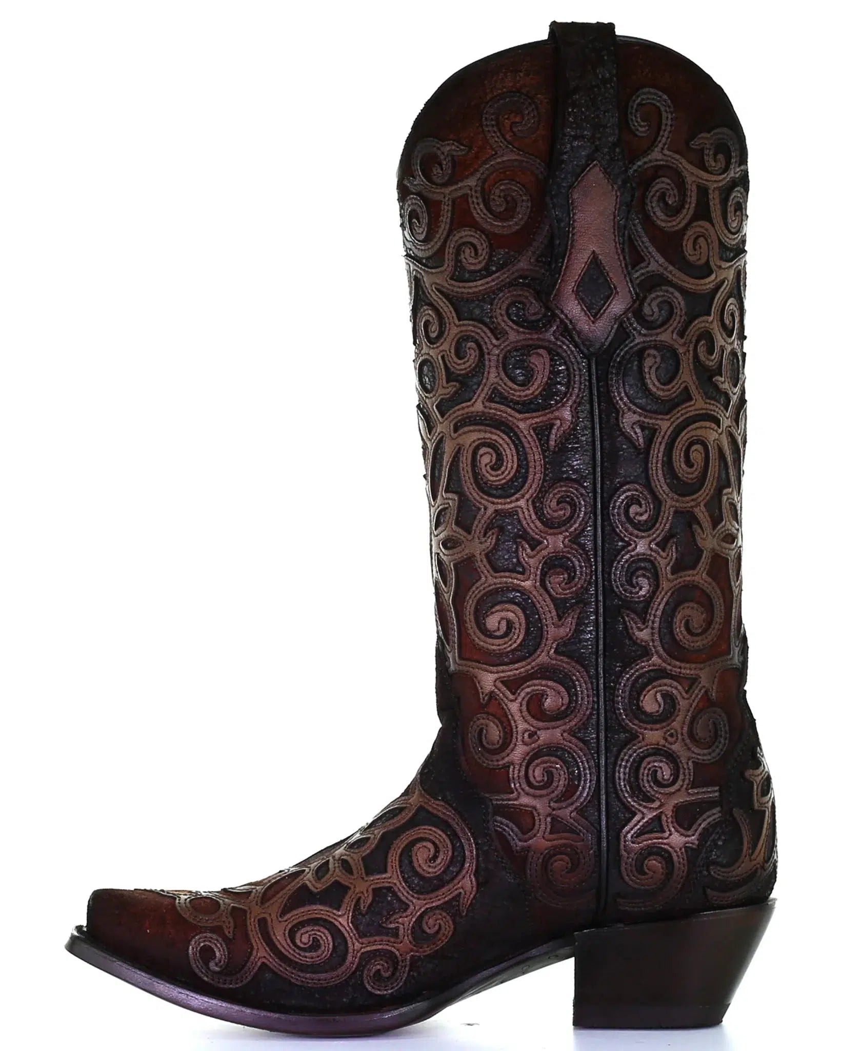 Women's C3744 M Corral Brown & Red Cowhide Leather Boots - Western Style Riding & Fashion Cowgirl Boots for Everyday Wear, Country Events & Outdoor Activities