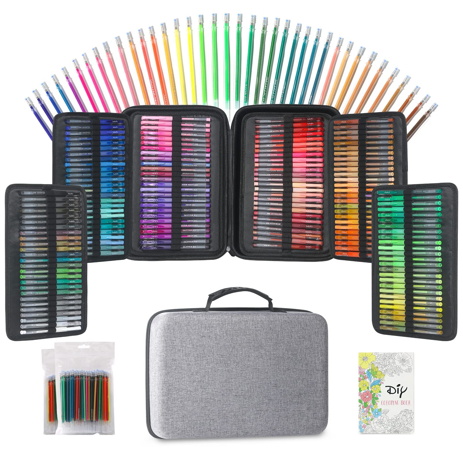 312 Pack Artist Colored Gel Pens with 40% More Ink - Glitter Gel Pen Set with Case & Free Coloring Book - Premium Art Supplies for Adult Coloring Books, Kids Crafts & DIY Projects - Perfect for Stress Relief, Journaling & Creative Art Therapy
