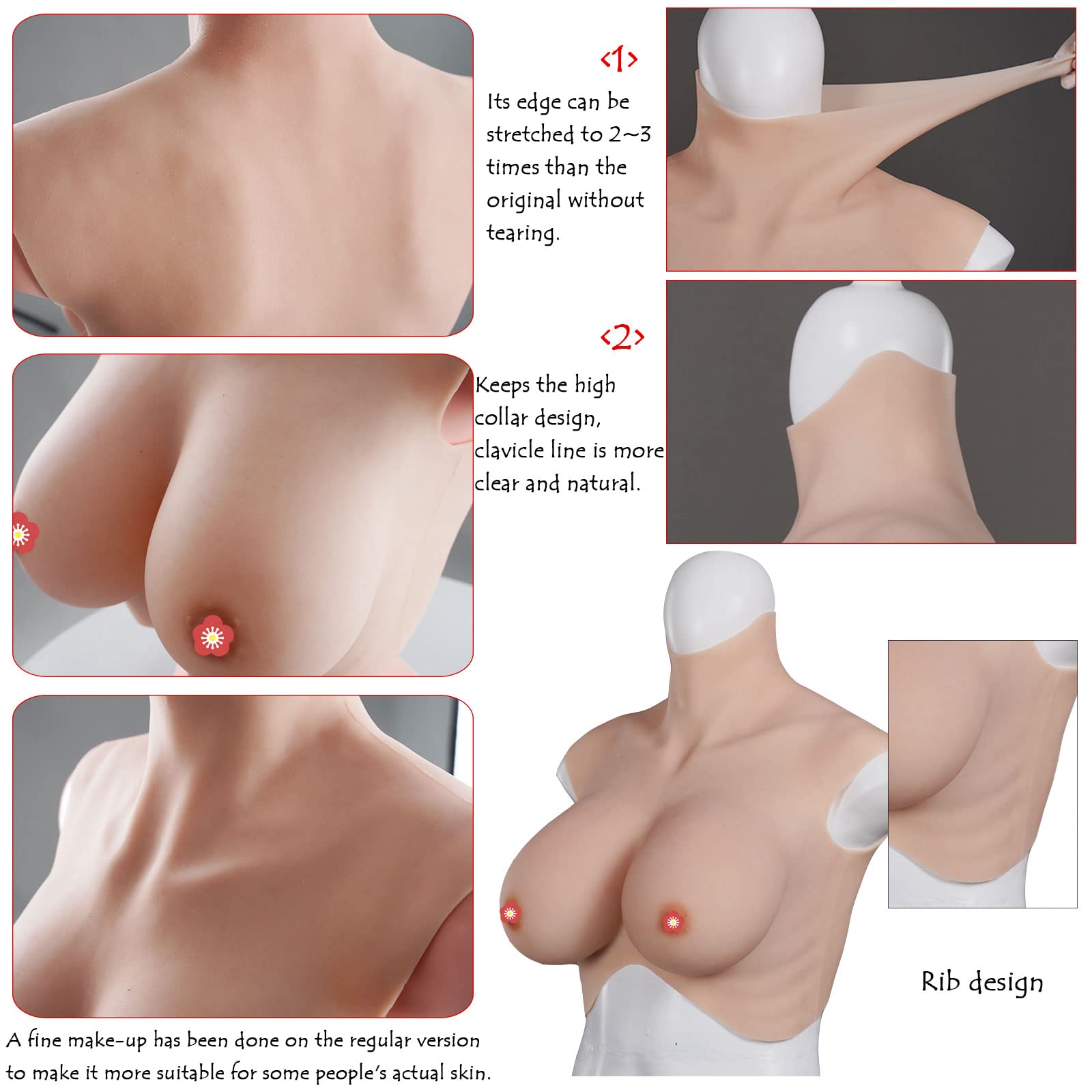Premium Silicone Realistic Breastplate - 8th B/C/D/E/H Cup Soft Breast Forms for Crossdressers & Transgender Women | Comfortable Fake Boobs for Cosplay, Drag Shows & Everyday Wear