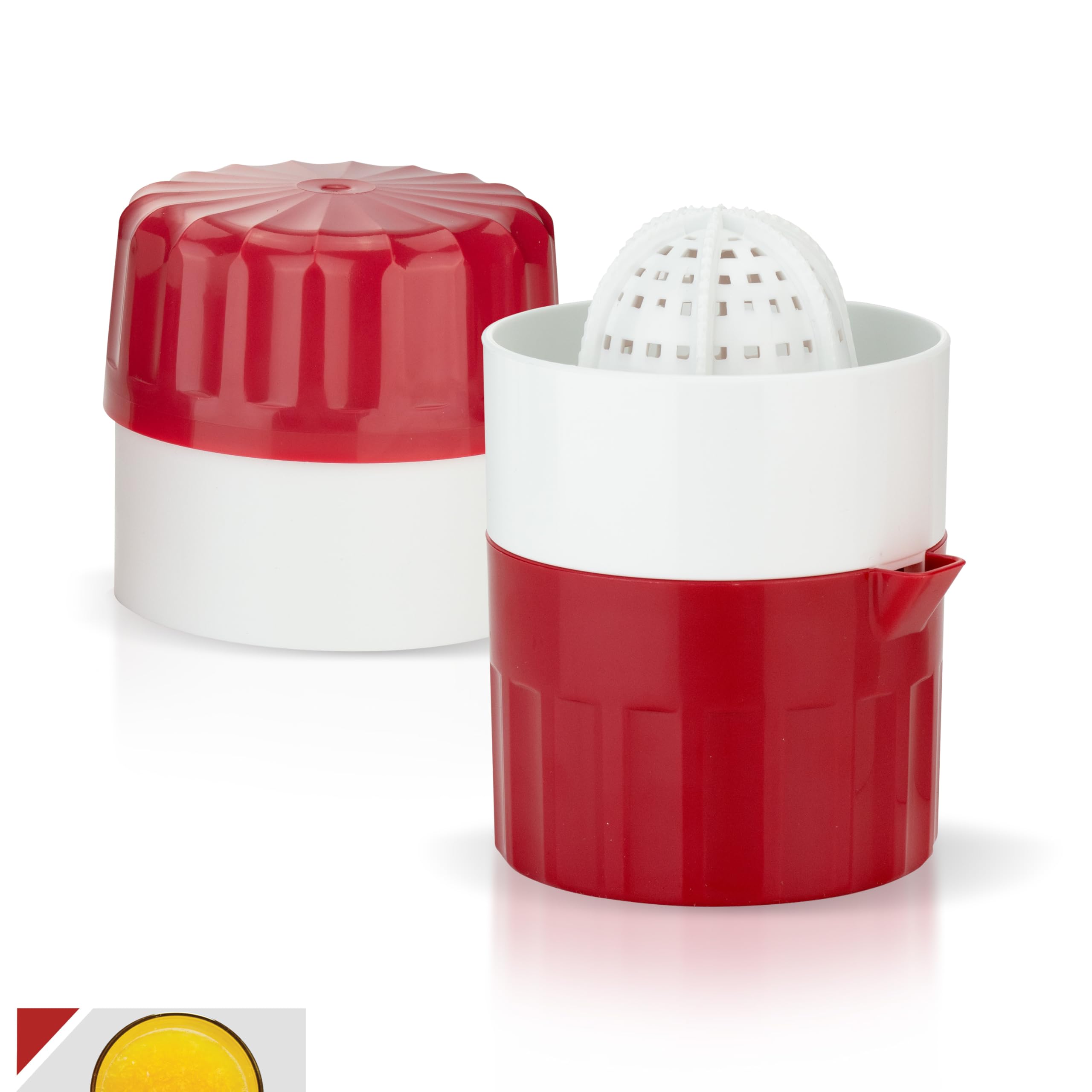 Fresh Citrus Juicer - Manual Lemon & Orange Press for Homemade Juice - Juice Extractor with Container - Red Fruit & Vegetable Squeezer - Perfect for Cocktails, Smoothies & Healthy Drinks