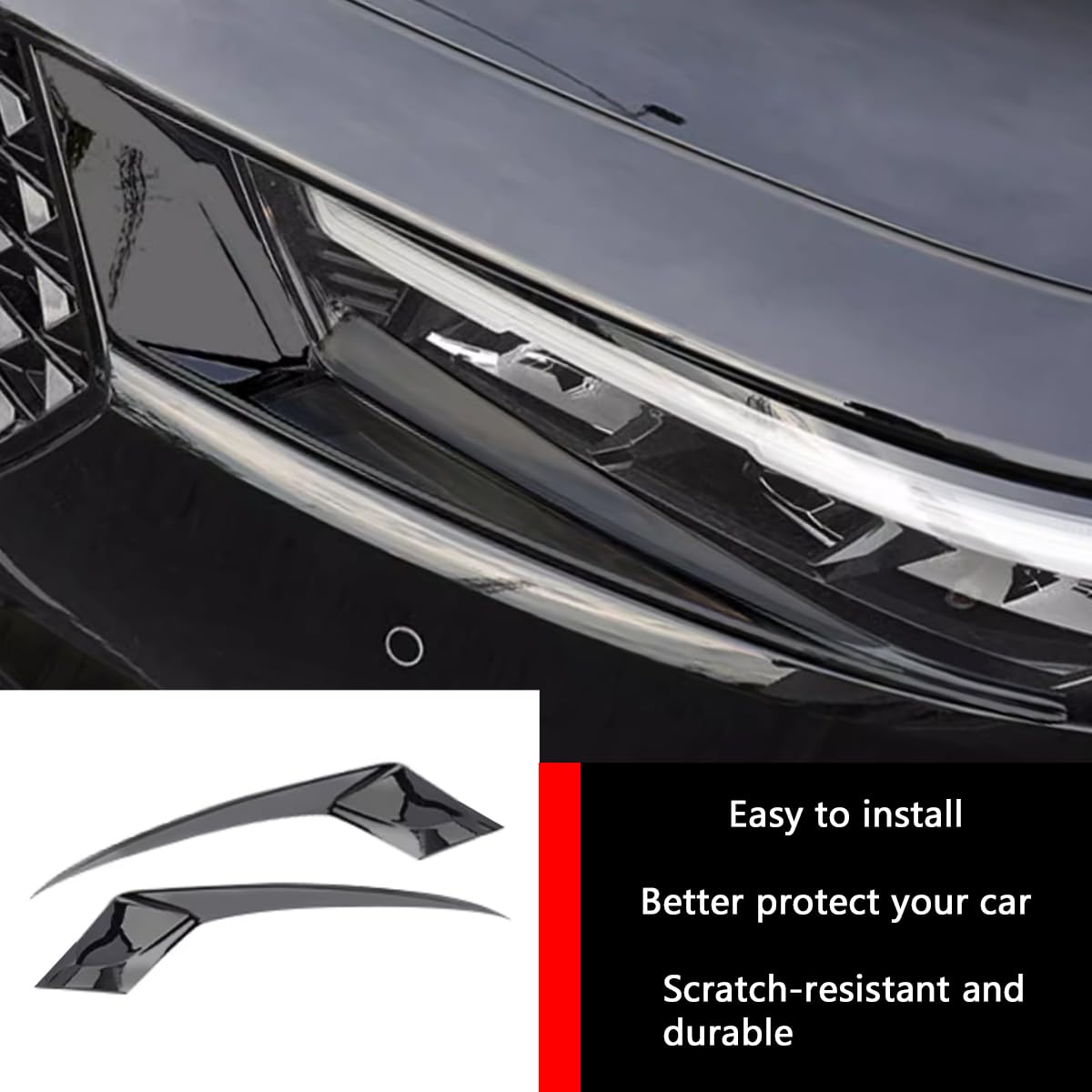 2023-2024 Honda Accord Front Headlight Eyelid Cover - Glossy Black ABS Protective Trim (2-Piece Set) | Car Accessories for Style & Protection | Perfect for Customization & Night Driving