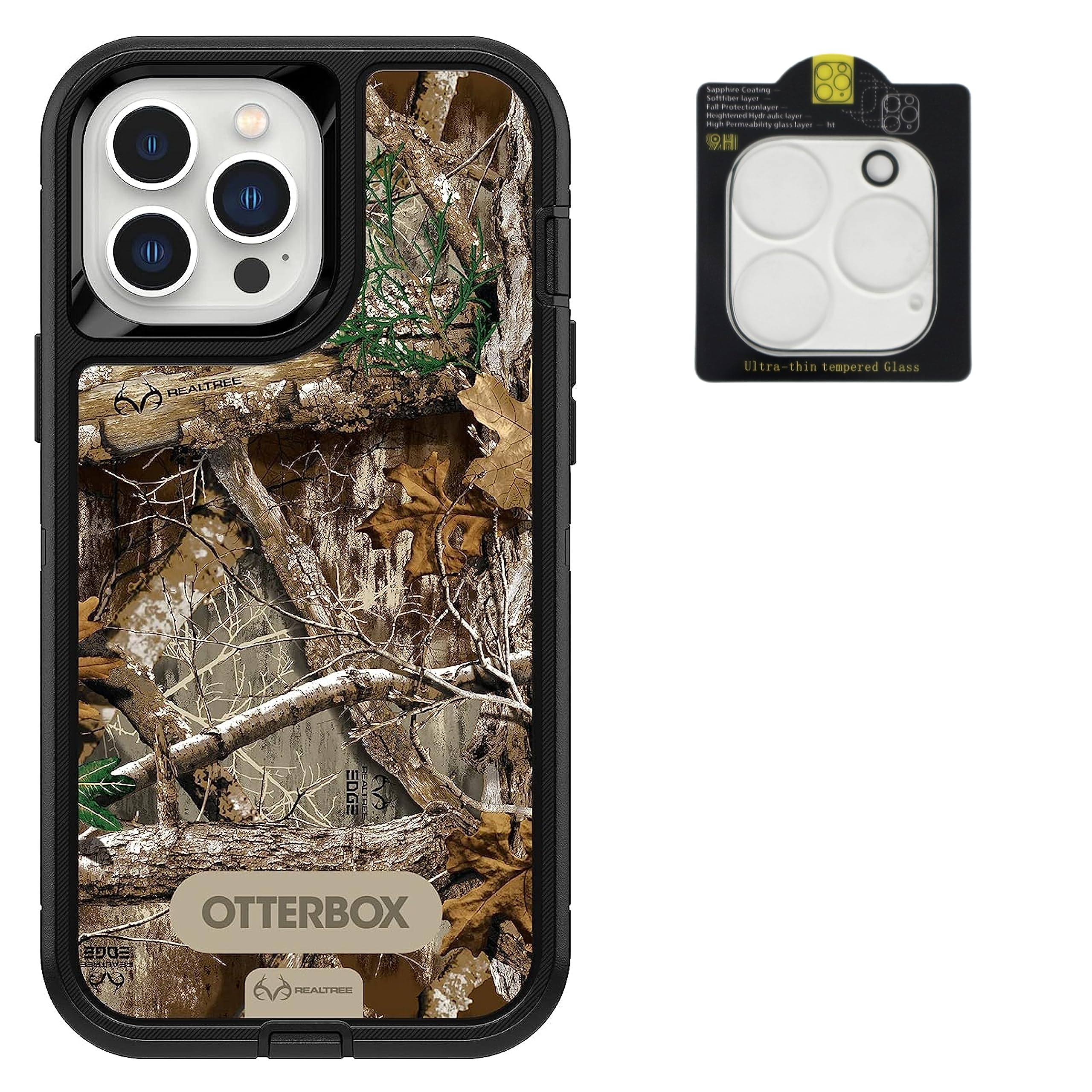 OtterBox Defender Series Screenless Edition Protective Case for iPhone 13 Pro Max with Built-in Camera Lens Protector - Durable Shockproof Cover - Realtree Edge Camo Design (Black/Realtree Edge) - Perfect for Outdoor Adventures, Construction Work & Active Lifestyles