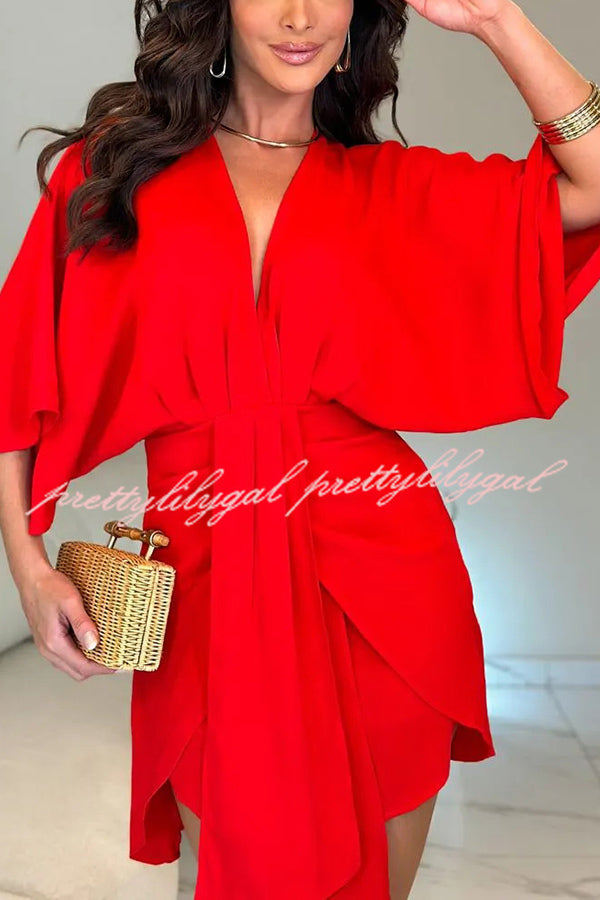 Stylish Solid Color V-Neck Half Sleeve Casual Mini Dress for Women | Summer Fashion, Beach Wear & Party Outfit