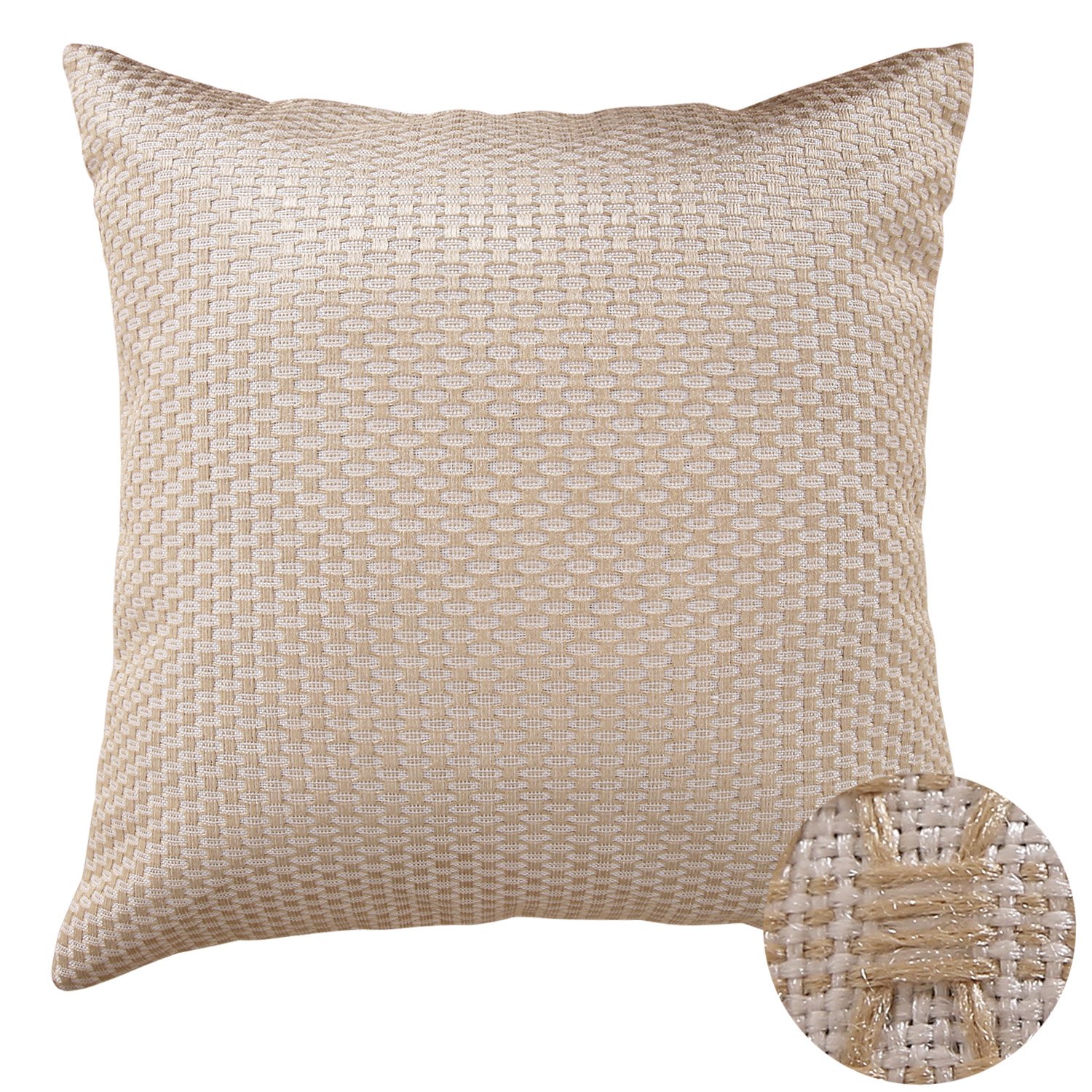 Deconovo Honeycomb Knit Pillow Covers 18x18 Inch - Beige & White Decorative Cushion Covers with Invisible Zipper for Sofa, Couch & Bed - Cozy Home Decor for Living Room, Bedroom & Office