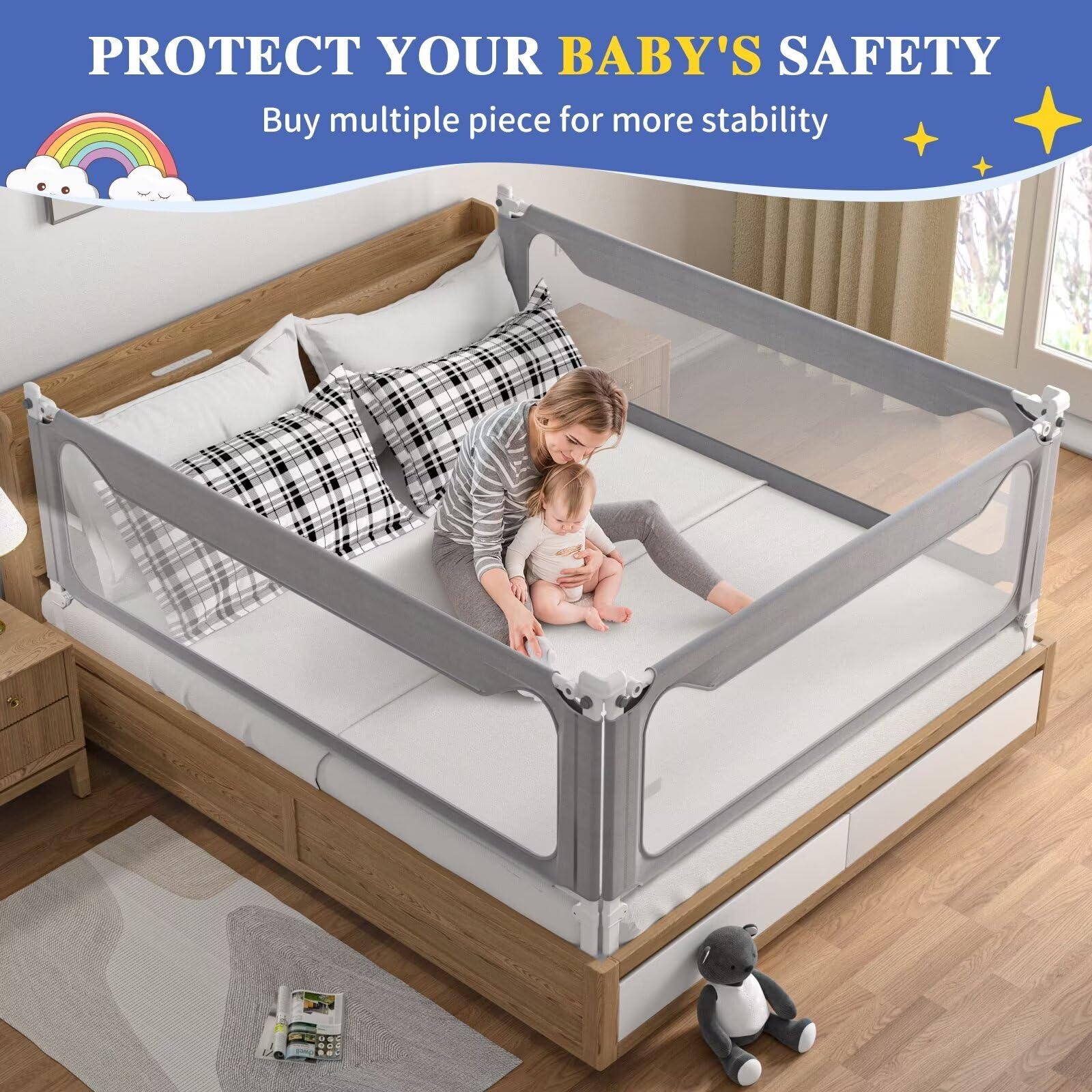 Sephyroth Adjustable Bed Rails for Toddlers - Safety Bed Guard for Twin, Full, Queen & King Size Beds - Upgradeable Height (27