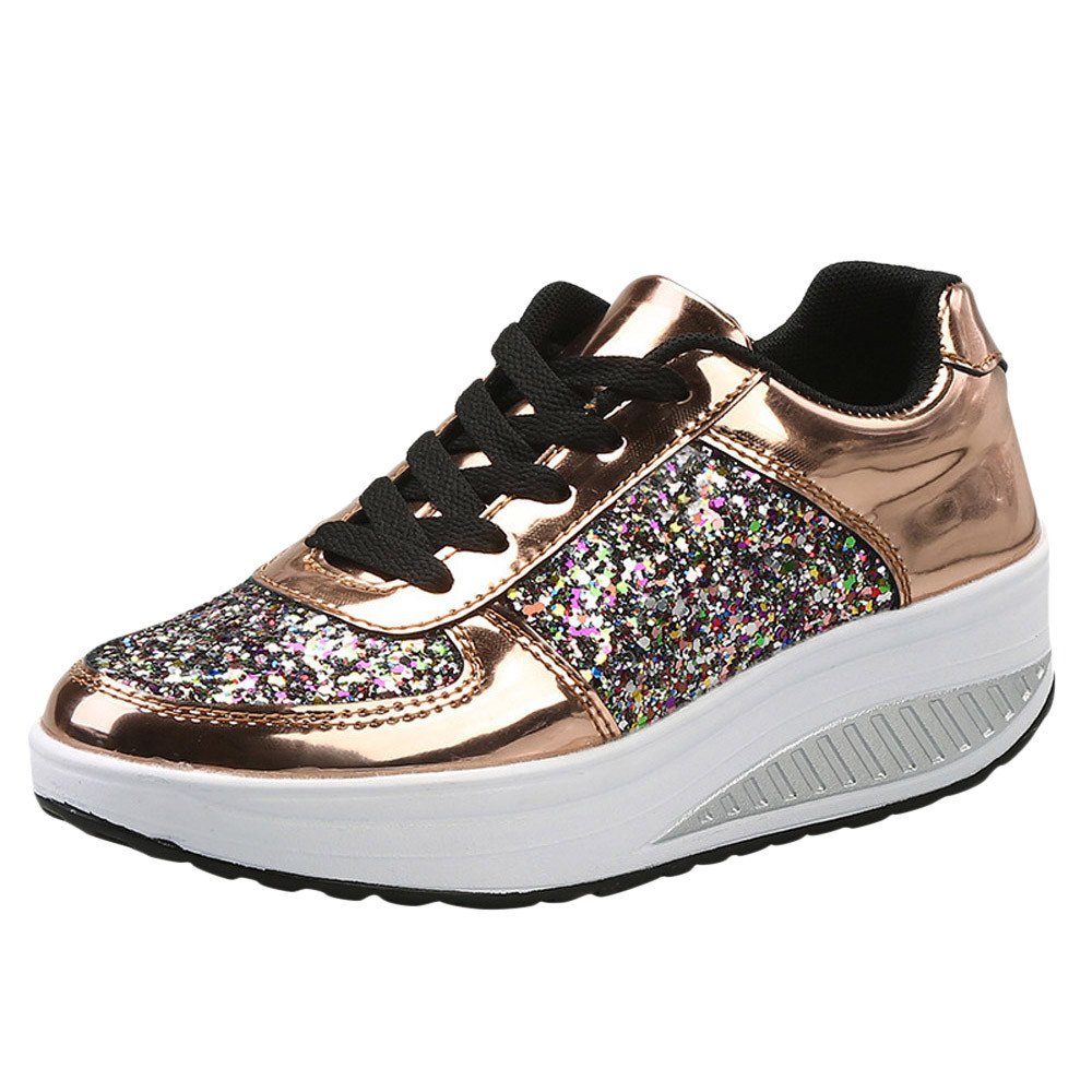 Women's Fashion Sequins Sneakers - Stylish Wedge Heel Open Back Sneakers for Casual Wear, Parties & Dance | Comfortable & Trendy Ladies Shoes for Everyday Use