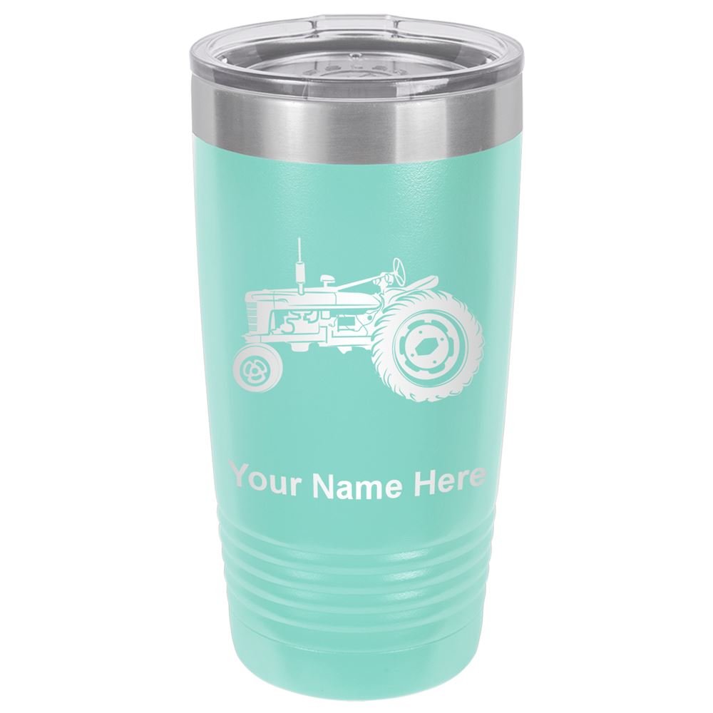 LaserGram 20oz Vacuum Insulated Stainless Steel Tumbler Mug with Personalized Engraving - Old Farm Tractor Design in Teal - Keeps Drinks Hot/Cold for Hours - Perfect for Coffee, Tea, Work, Gym & Outdoor Activities