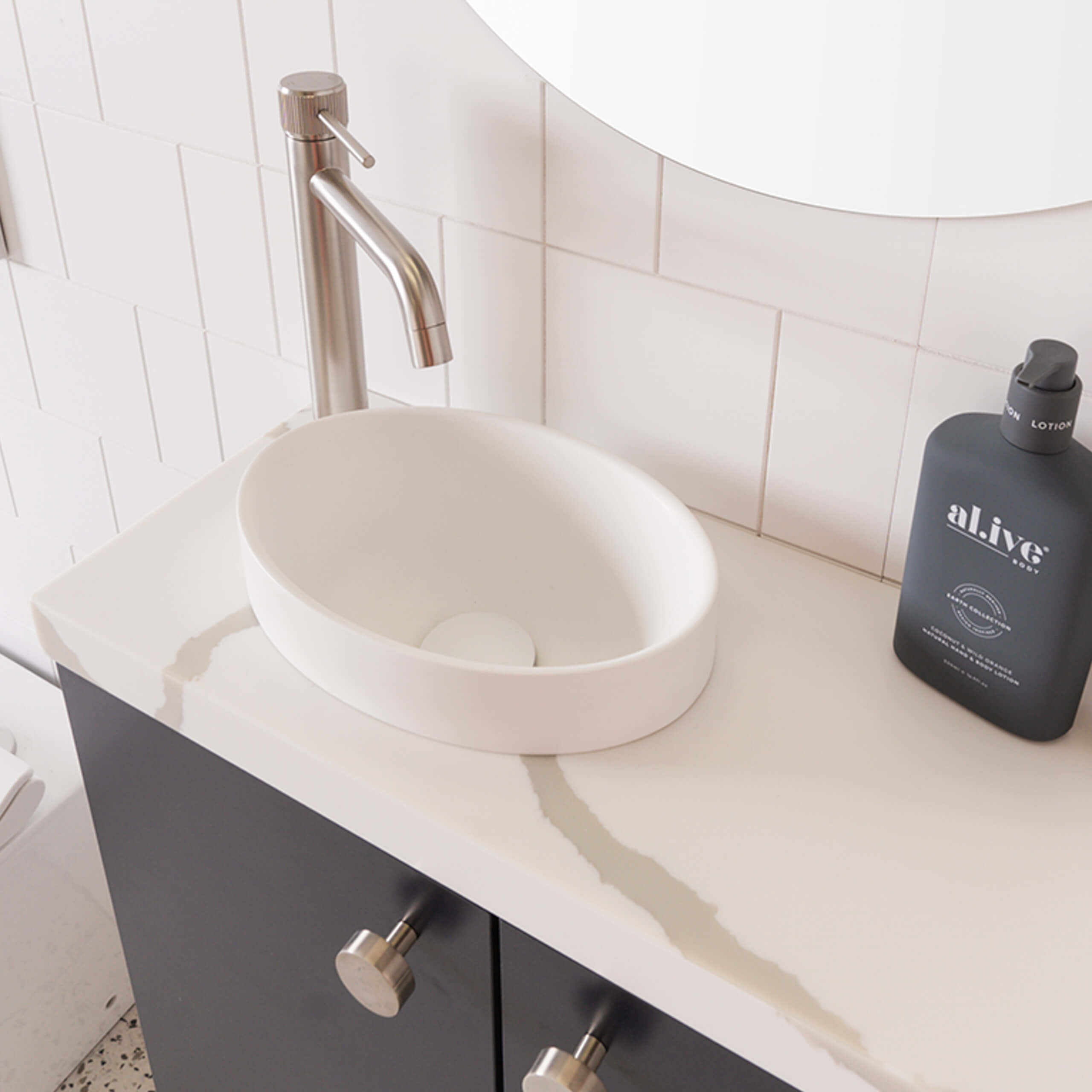 ADP Joy Semi Inset Bathroom Sink - Glossy White Porcelain Ceramic Basin for Modern Vanity - Perfect for Home, Hotel & Commercial Bathroom Renovations