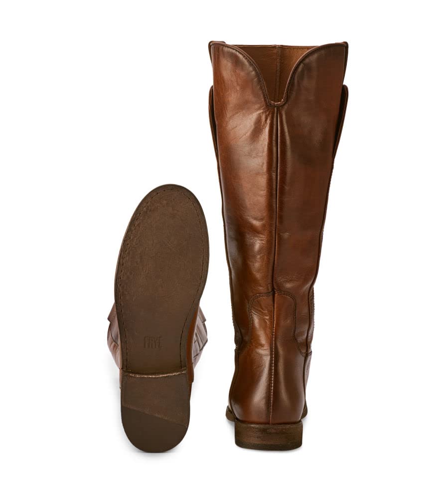 Frye Paige Tall Riding Boots for Women - Genuine Antiqued Italian Leather, Overlapping Front Panels, Stacked Heel - 16