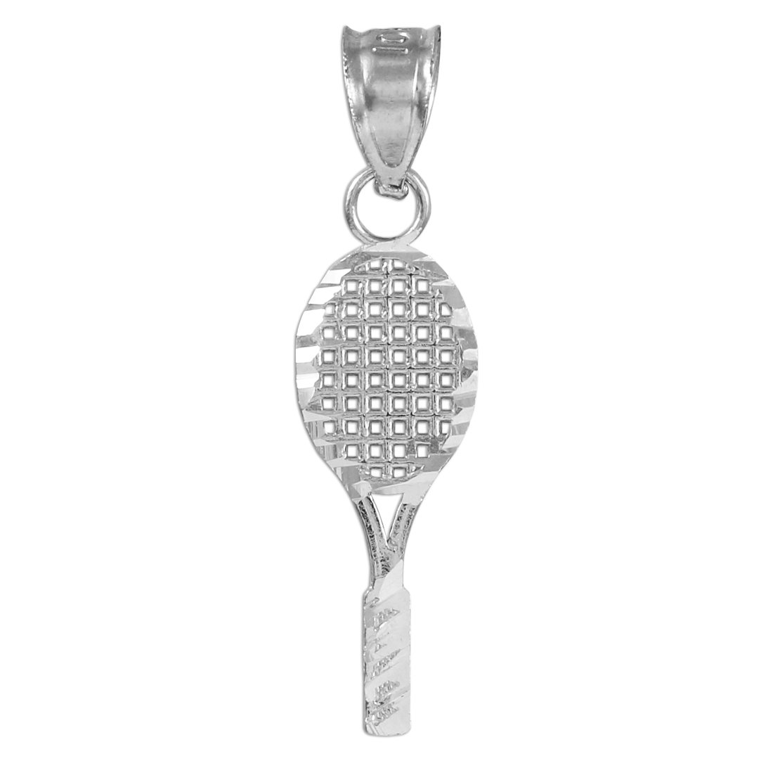 14K White Gold Tennis Racket Charm Pendant Necklace for Women - Elegant Sports Jewelry Gift for Tennis Players & Fans - Perfect for Matches, Training & Casual Wear