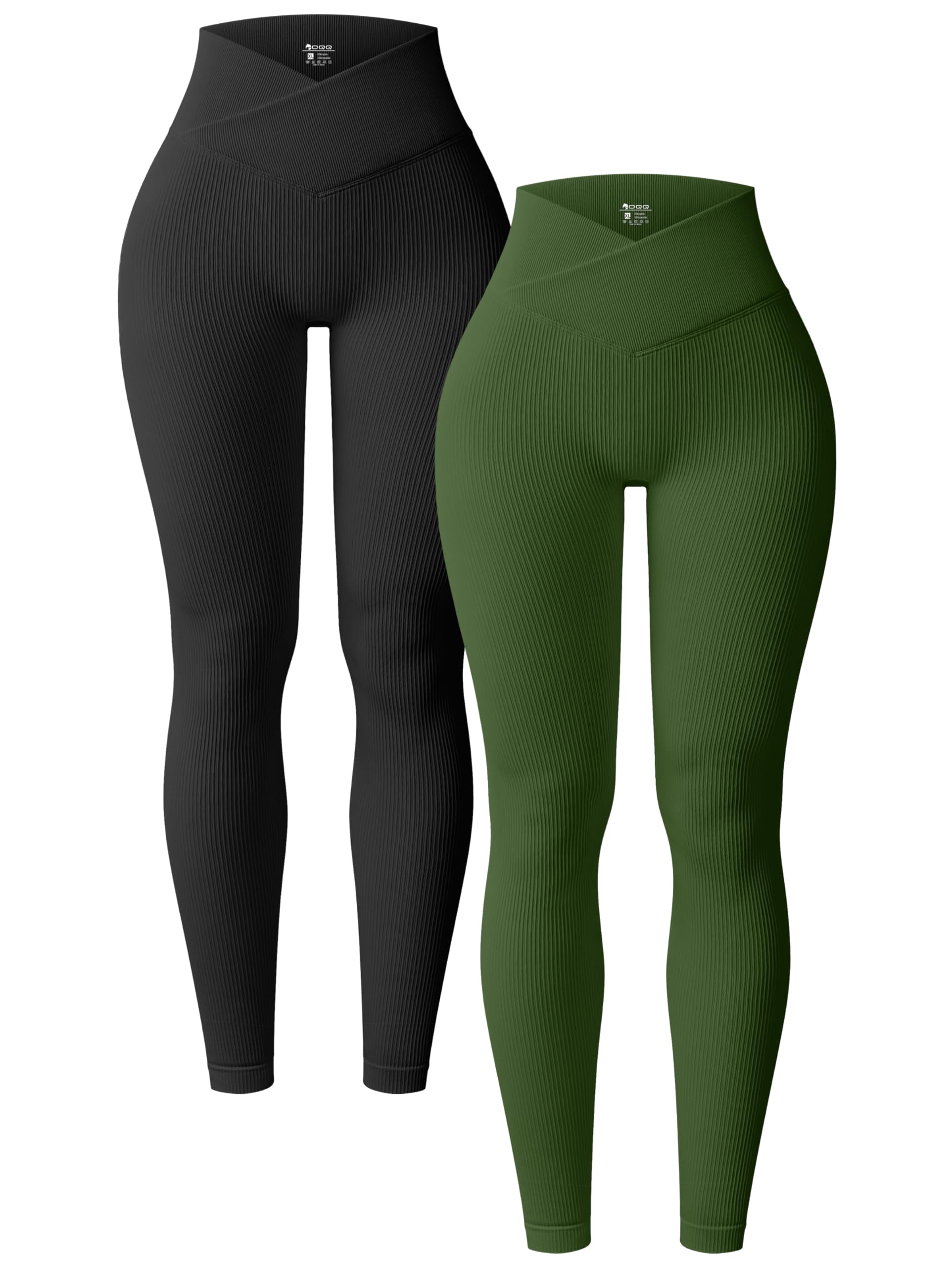 OQQ Women's 2 Piece High Waist Yoga Leggings - Ribbed Seamless Workout Pants with Cross Over Design for Yoga, Running & Gym | Perfect for Fitness, Pilates & Lounge Wear