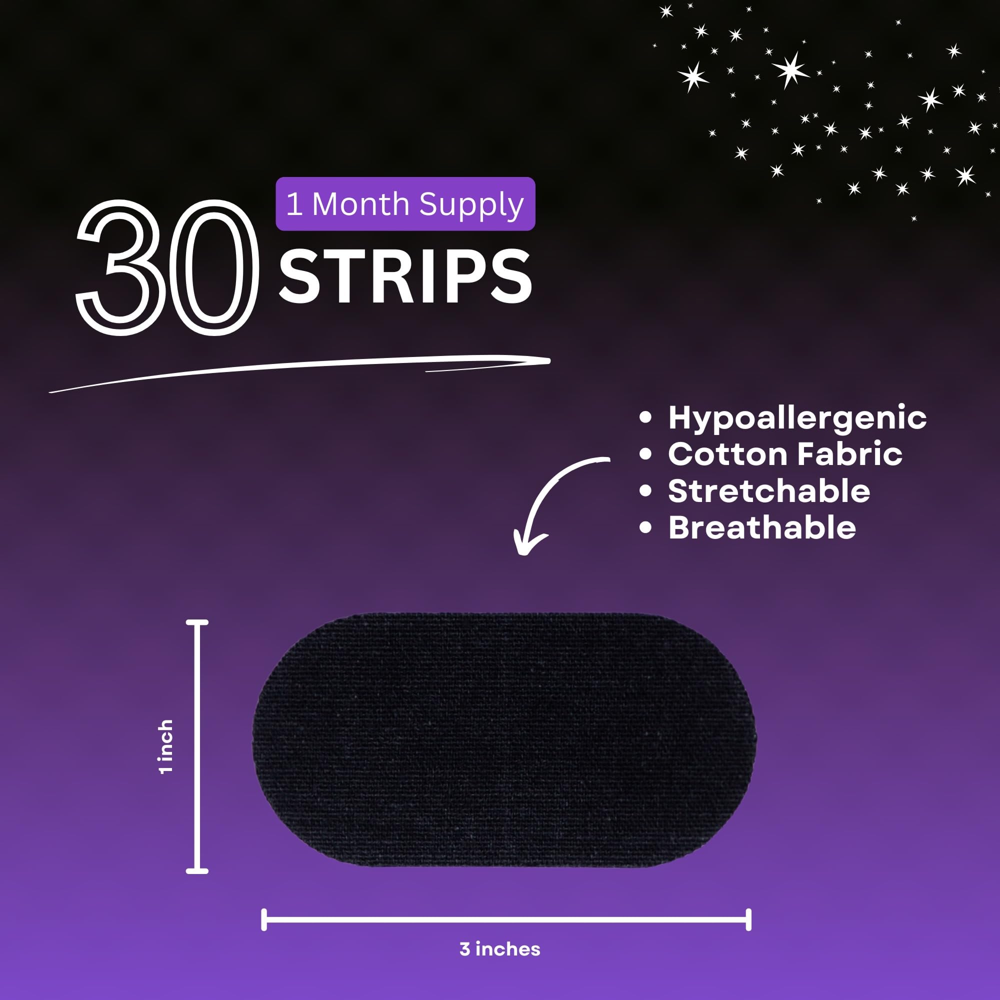 Hypoallergenic Black Cotton Tape 30 Pack - Gentle on Skin, Ideal for Sensitive Skin & Medical Use