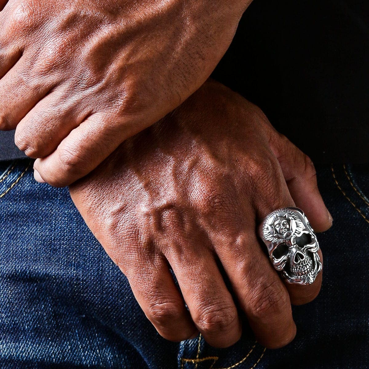 925 Sterling Silver Skull Ring for Men - Heavy Sun God Gothic Jewelry - Perfect for Punk Fashion, Rock Concerts & Biker Style