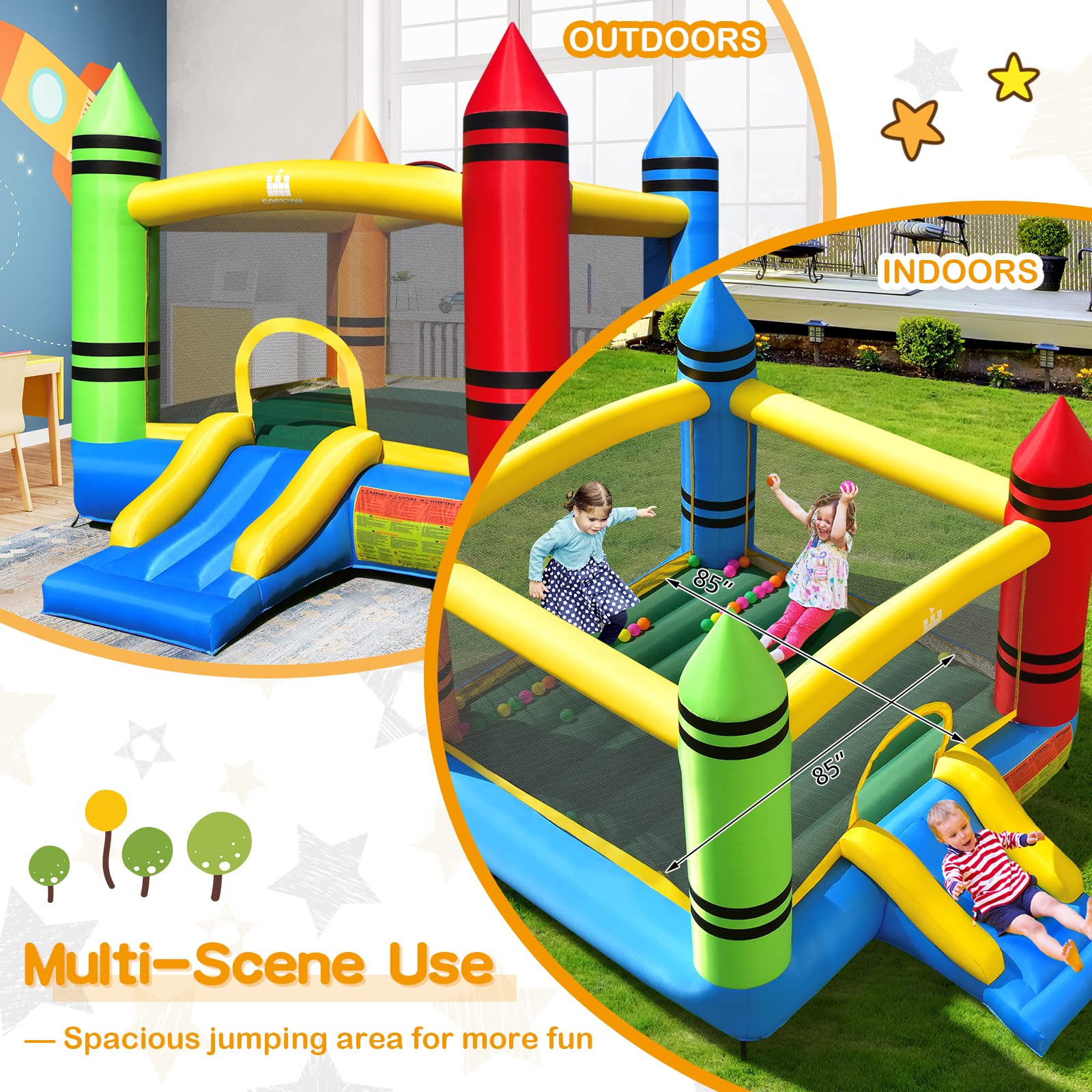 Costzon 12ft x 9ft Inflatable Bounce House with Slide - Kids Indoor/Outdoor Bouncy Castle for Birthday Parties, Backyard Fun & Toddler Play - Includes Blower & Large Jumping Area (Great for Birthday Gifts, Family Gatherings & Summer Outdoor Activities)
