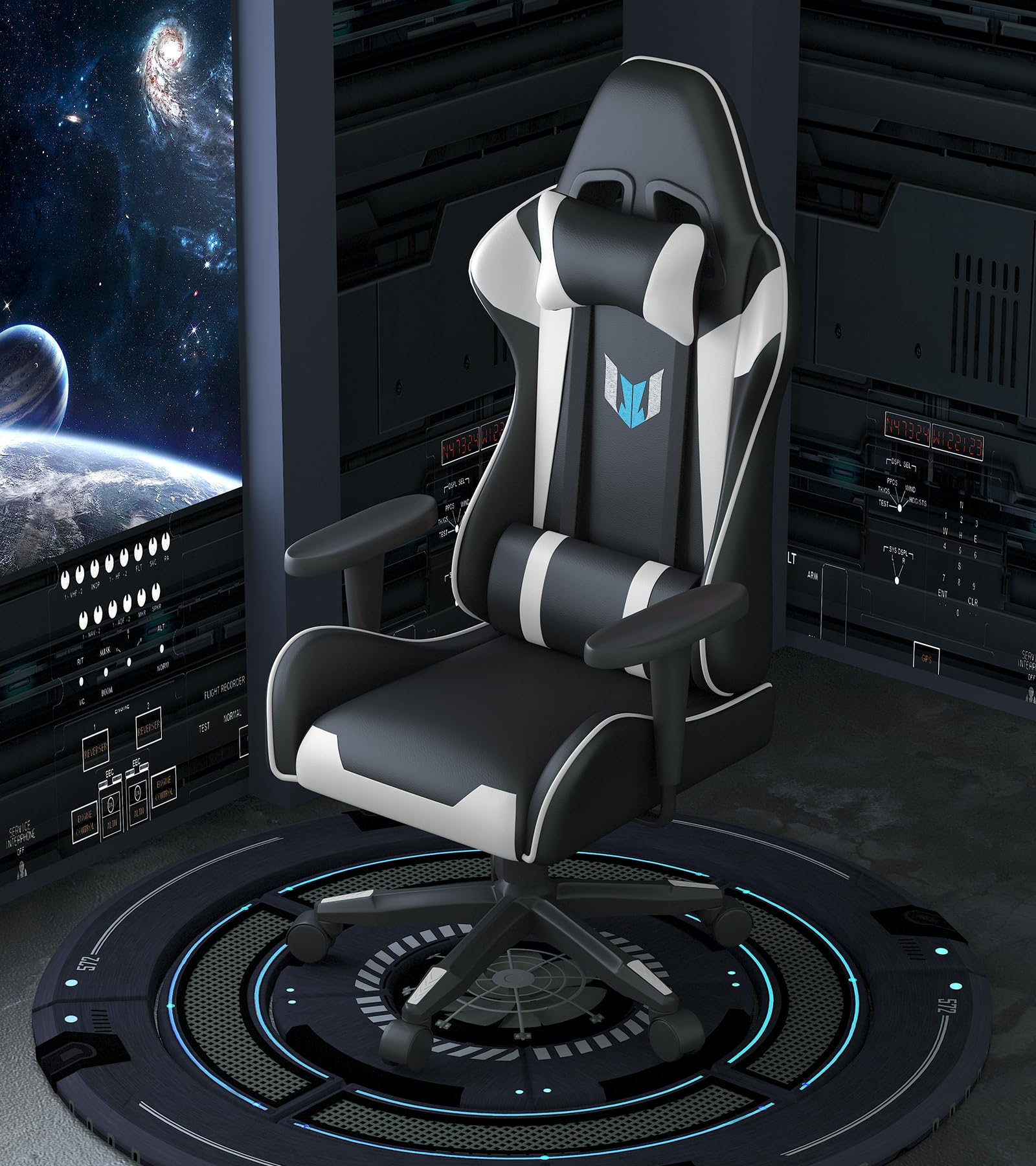 Bigzzia Ergonomic Gaming Chair - Adjustable Height Swivel Office Desk Chair with Lumbar & Headrest Support, Racing Style PU Leather Computer Chair for Video Gamers (Black/White) - Perfect for Esports, Streaming & Home Office Workspace