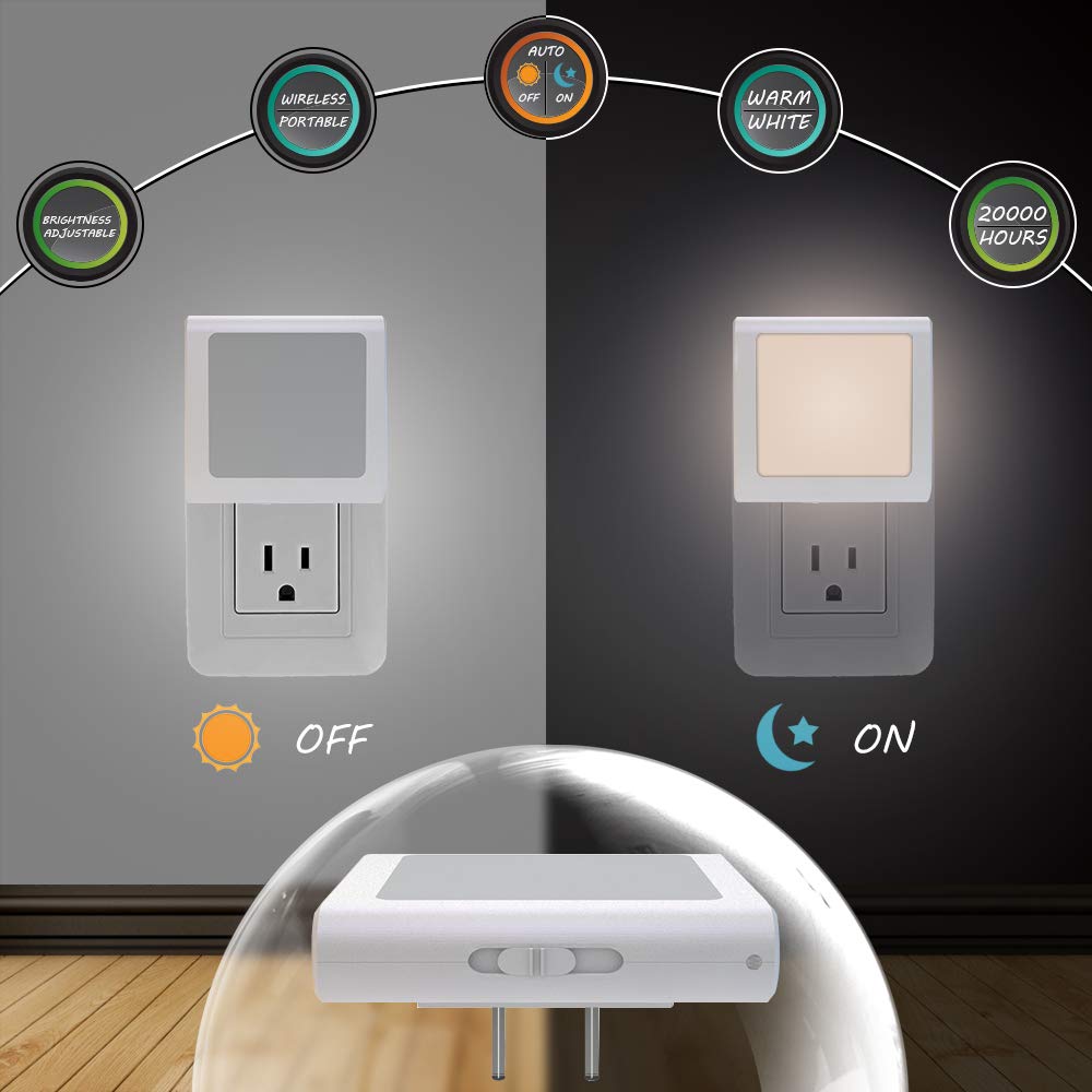 MAZ-TEK 4 Pack Dimmable LED Night Light with Auto Dusk to Dawn Sensor - Soft Warm White Plug-in Nightlights for Hallway, Bedroom, Nursery, Kitchen & Stairway | Perfect for Nighttime Safety, Baby Monitoring & Home Decor