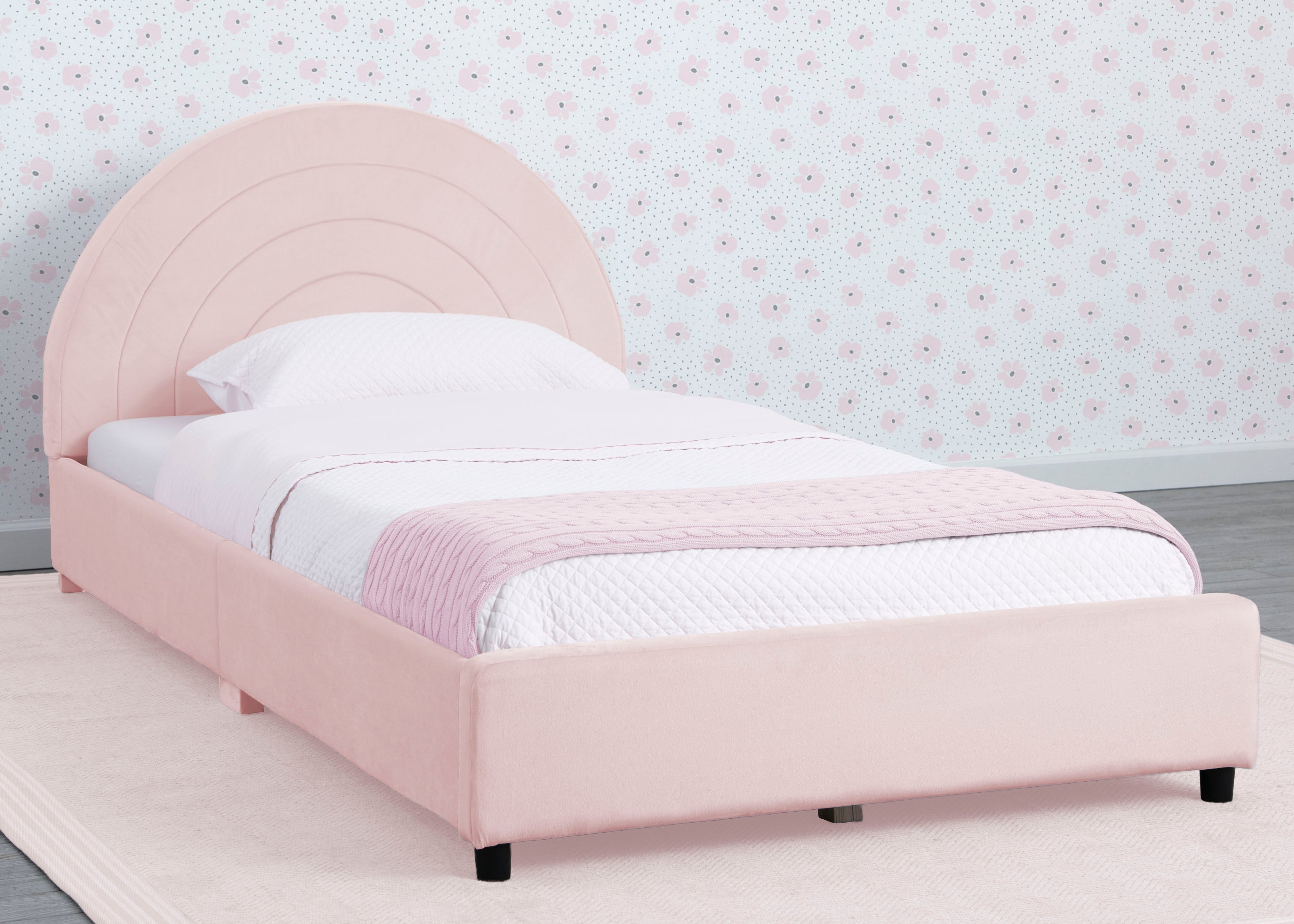 Upholstered Twin Bed with Round Headboard - Soft Fabric Frame for Kids & Teens - Perfect for Bedrooms, Dorms & Guest Rooms