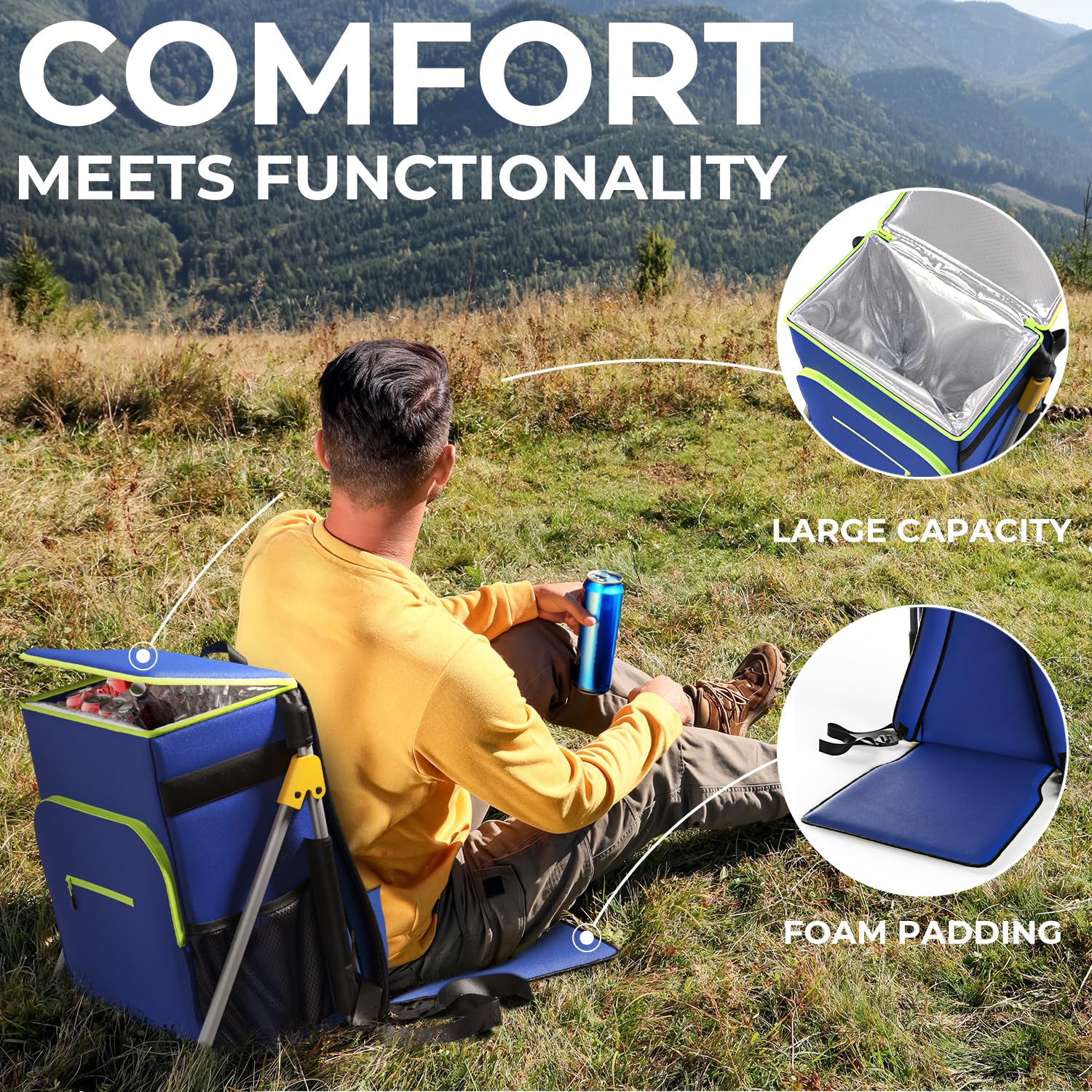 Everlasting Comfort 2-in-1 Insulated Cooler Backpack with Built-in Folding Chair - Leakproof & Spacious for Camping, Picnics, Beach Outings - Portable, Durable Cooler Bag for Outdoor Adventures, Tailgating & Hiking