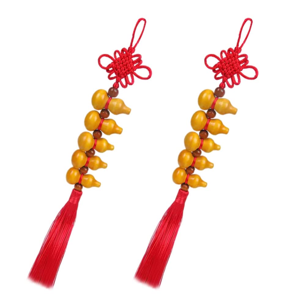 VOSAREA Feng Shui Chinese Fortune Coins & Beaded Gourd Ornament - 2pcs Wealth Success Charms for Car & Home Decor, Perfect for Spring Festival Gifts & Interior Decoration