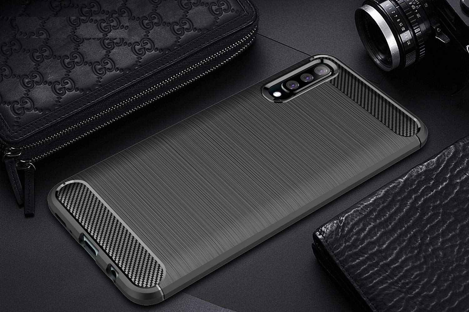 Premium Carbon Fiber Phone Case for Samsung Galaxy A50 / A50s / A30s - Slim Protective Cover with Shock Absorption - Perfect for Work, Travel & Outdoor Activities (Black)