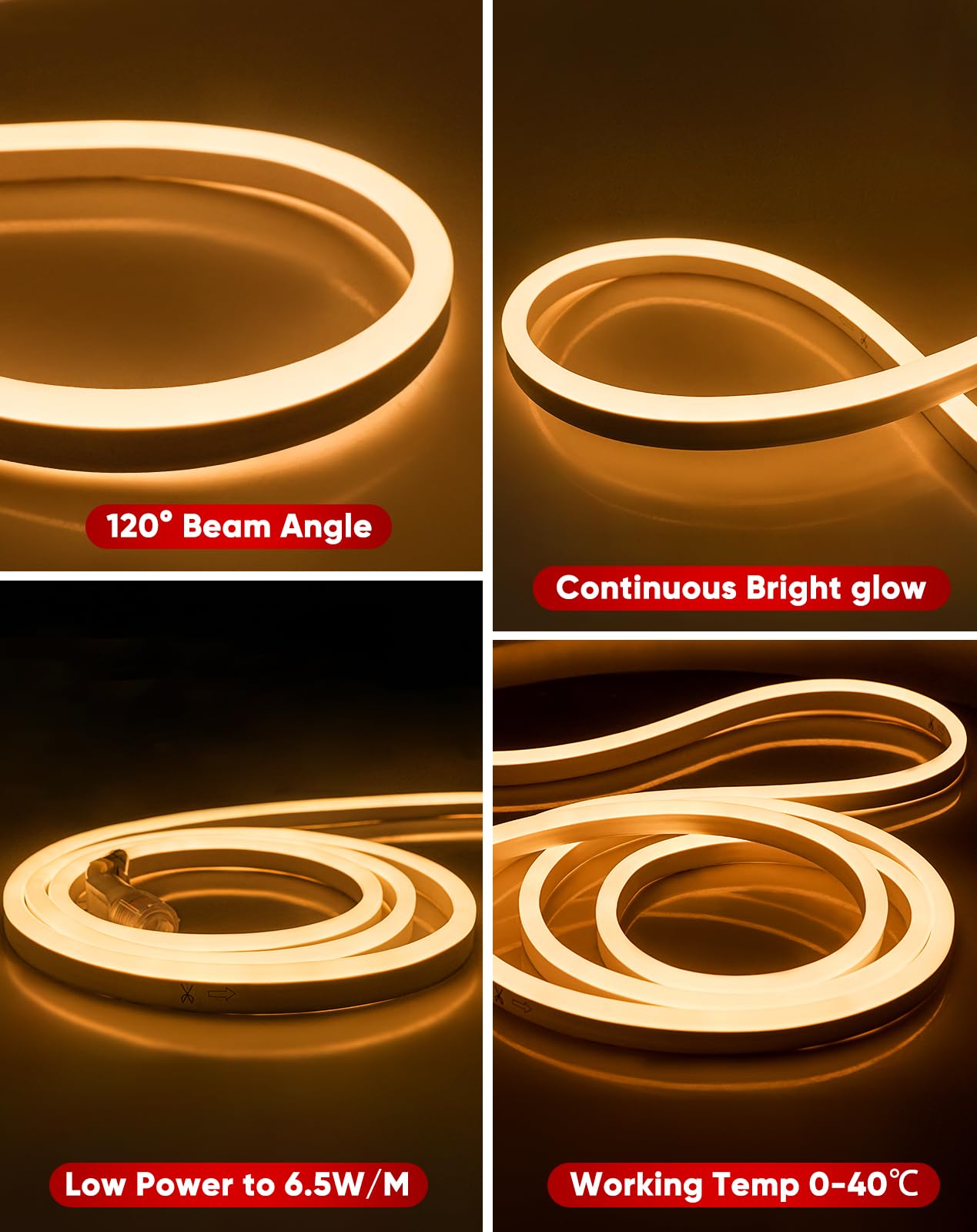 Shine Decor LED Neon Rope Lights - 82ft Expandable & Cuttable 120V AC Strip Lighting with 120LEDs/M, ETL Certified Cold-Resistant & IP65 Waterproof for Indoor/Outdoor Use - 8x16mm 2500K Warm White - Perfect for Bedroom, Party, Wedding, and Holiday Decorations
