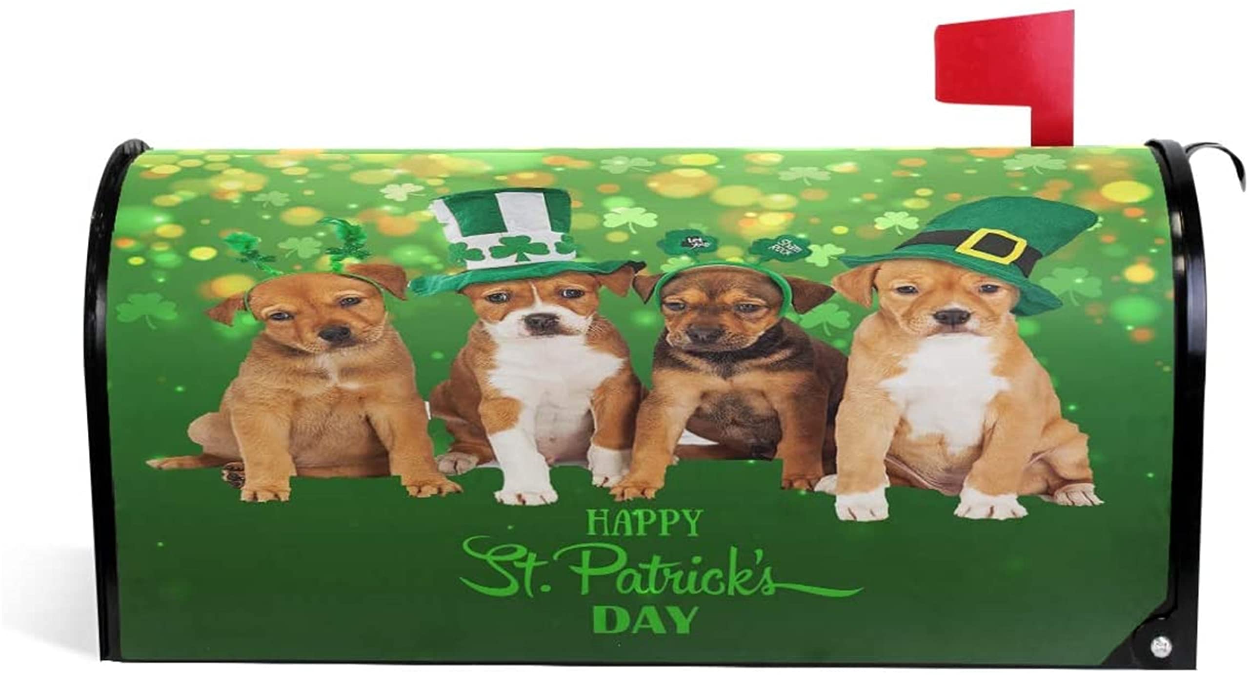 St. Patrick's Day Magnetic Mailbox Cover - Green Shamrock Irish Lucky Decor for Standard Mailboxes (25.5x21 Inch) | Weatherproof Outdoor Decoration for Garden, Yard & Home Entryway | Perfect for Spring Festivals & Irish-Themed Parties