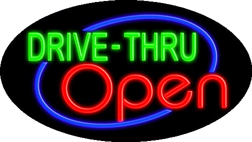 Drive Thru Open Glass Neon Sign #14115 - Handcrafted in USA | Vintage Diner Decor, Bar & Restaurant Signage, Retro Business Lighting