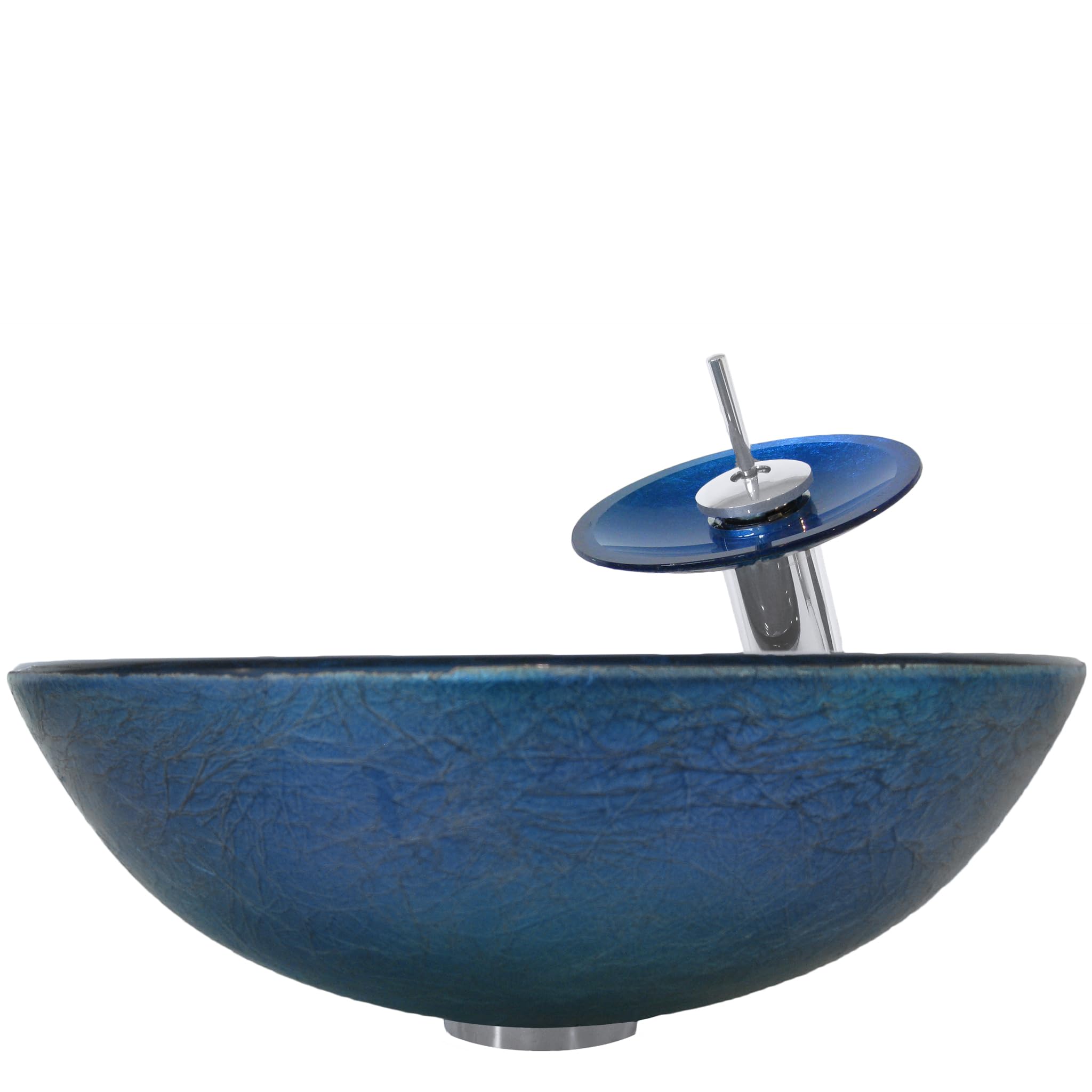 Novatto VERDAZZURRO Modern Glass Vessel Bathroom Sink Set with Chrome Faucet - Perfect for Contemporary Bathroom Vanities and Powder Rooms
